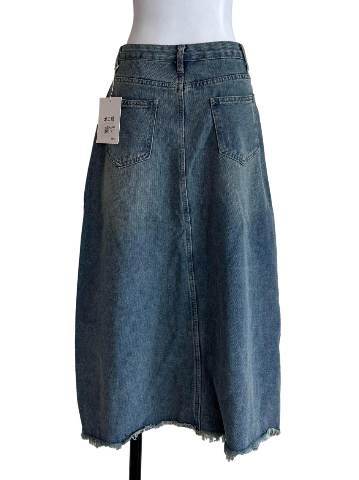 Acid Wash Denim Front Slit Skirt - Image 2