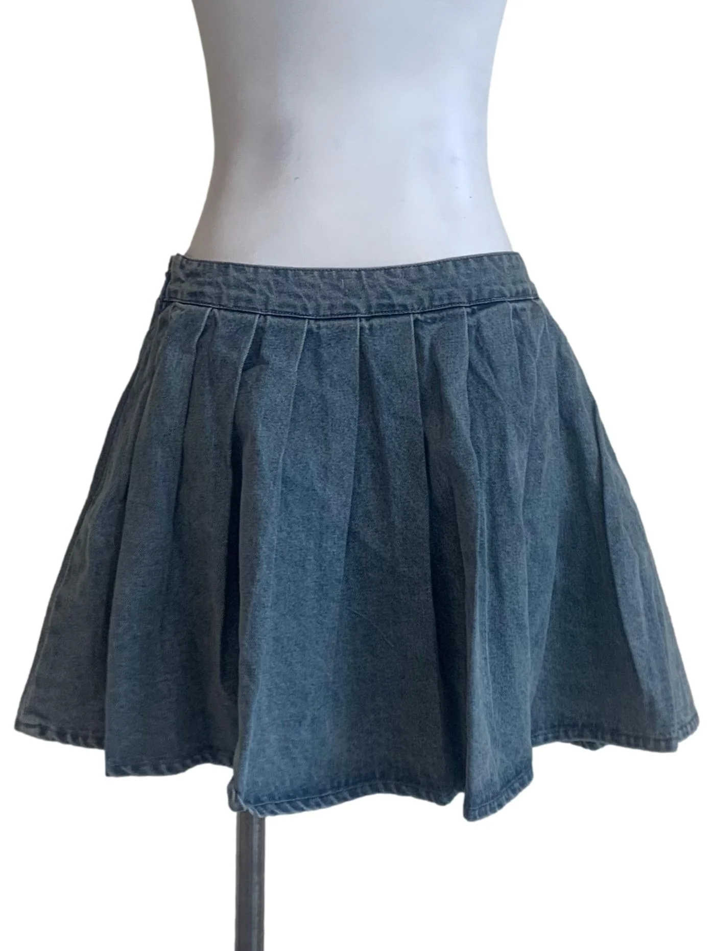 Aegean Blue Box Pleated Denim Skirt - Image 2