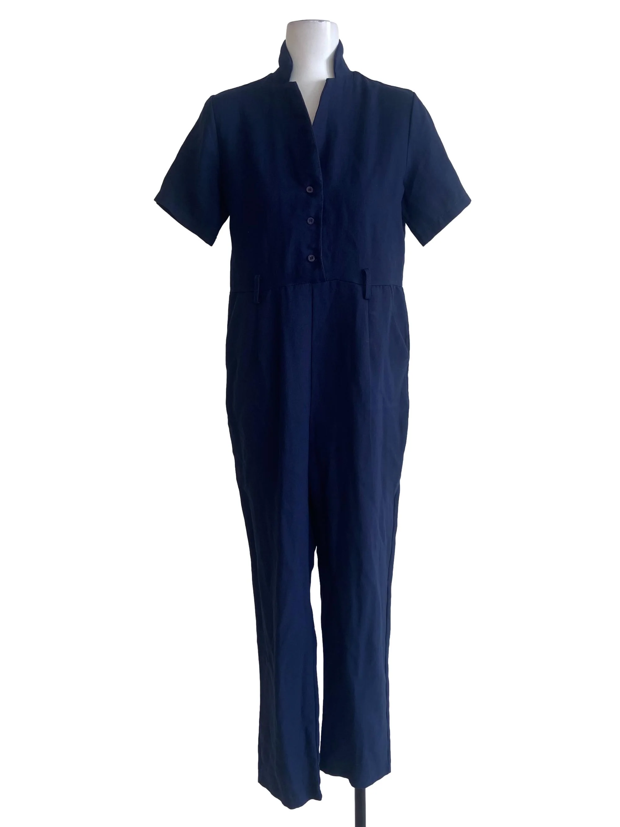 Aegean Blue Half Button Herringbone Jumpsuits