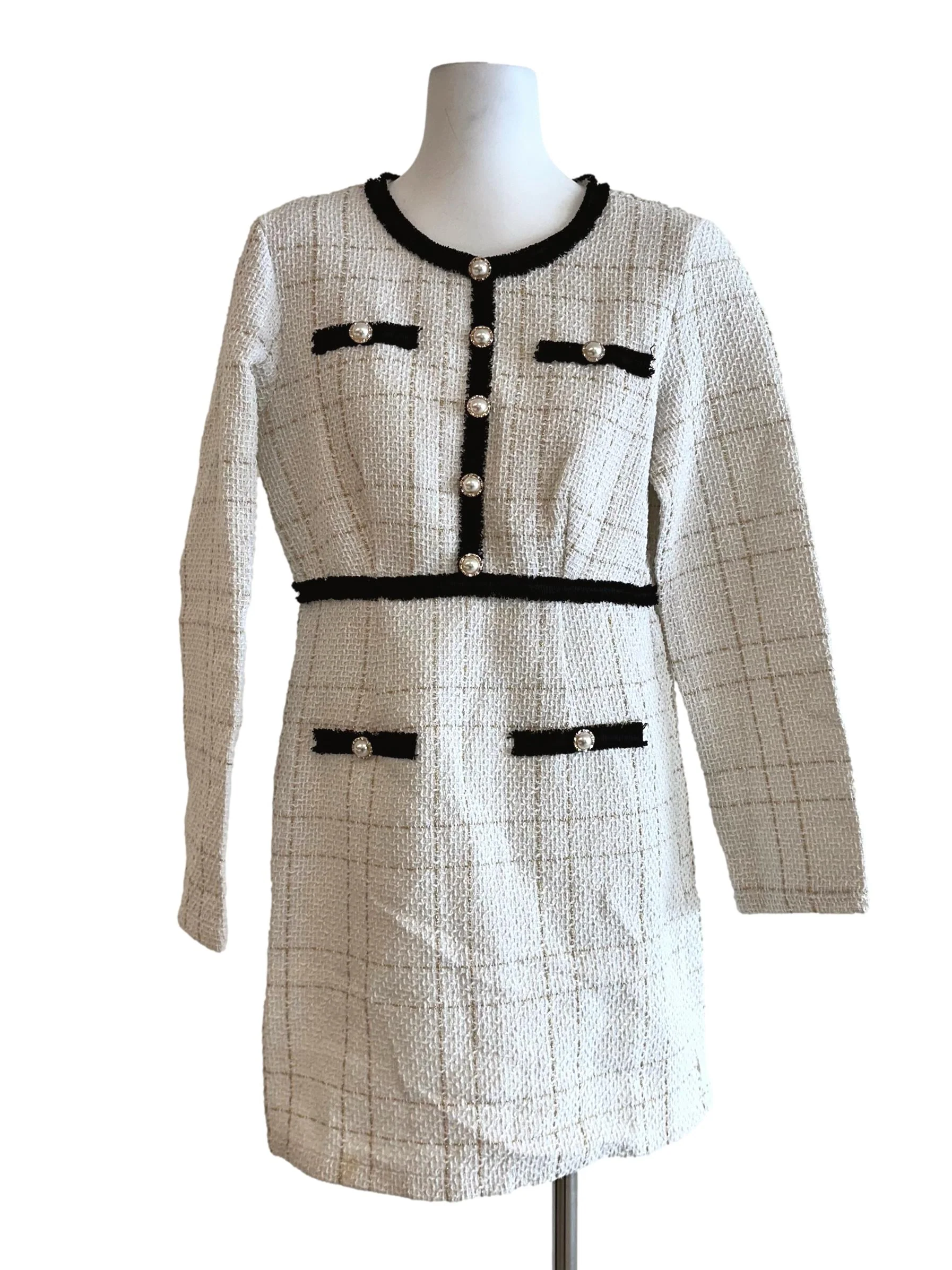 Alabaster White Tweed Pattern Dress