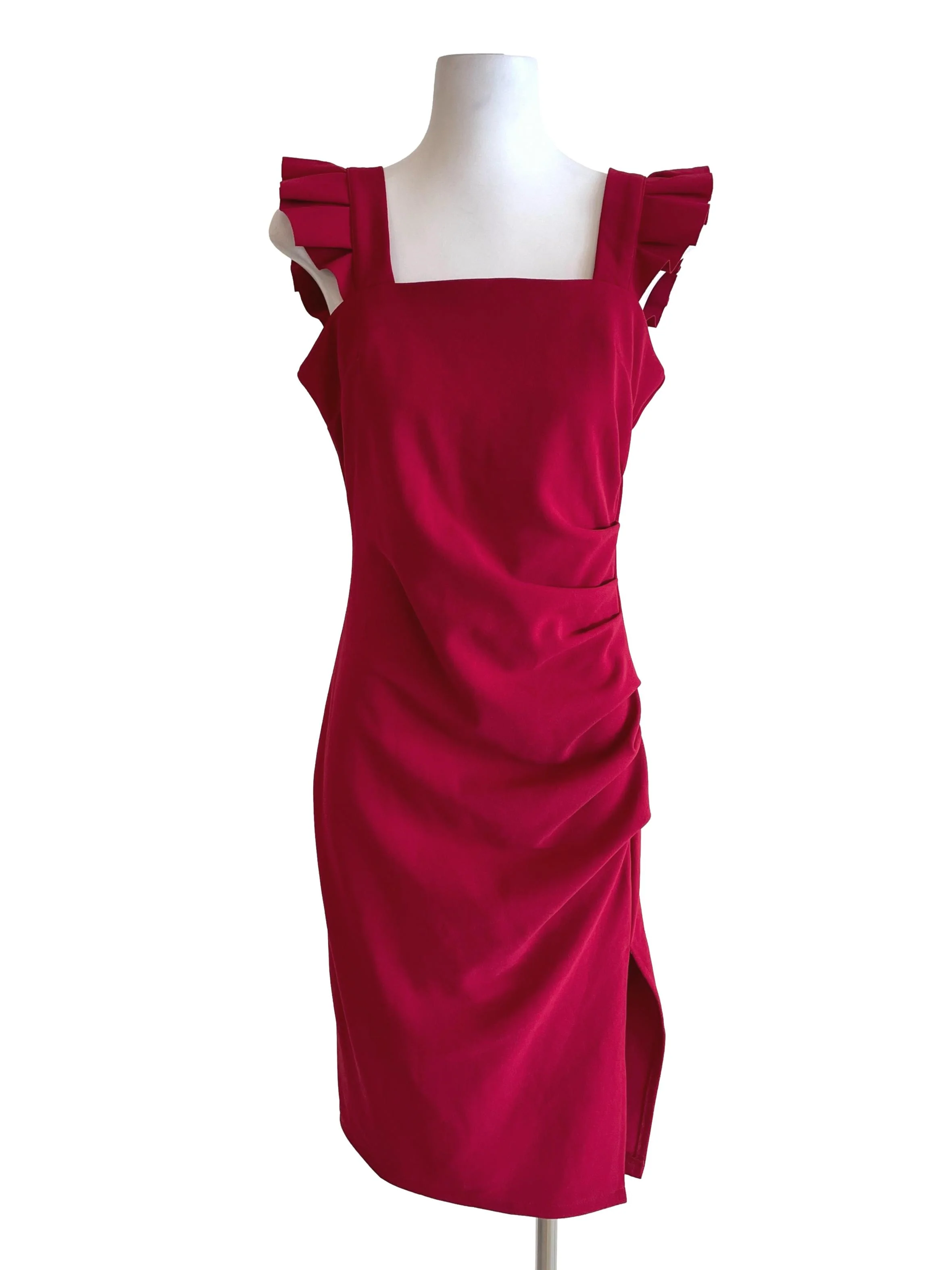 Apple Red Draped Bodycon Dress