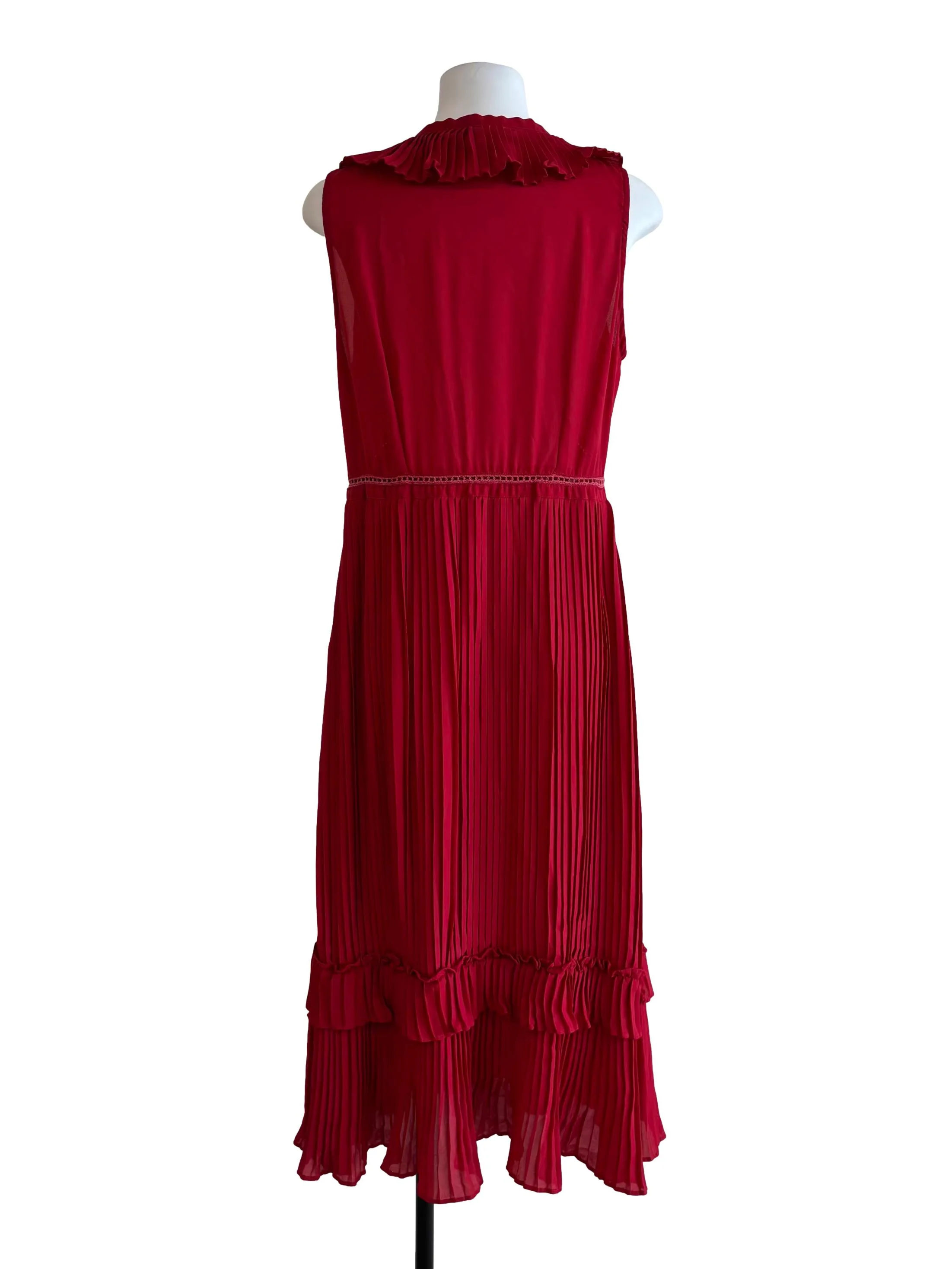 Apple Red Pleated Ruffled Sleeveless Dress - Image 2