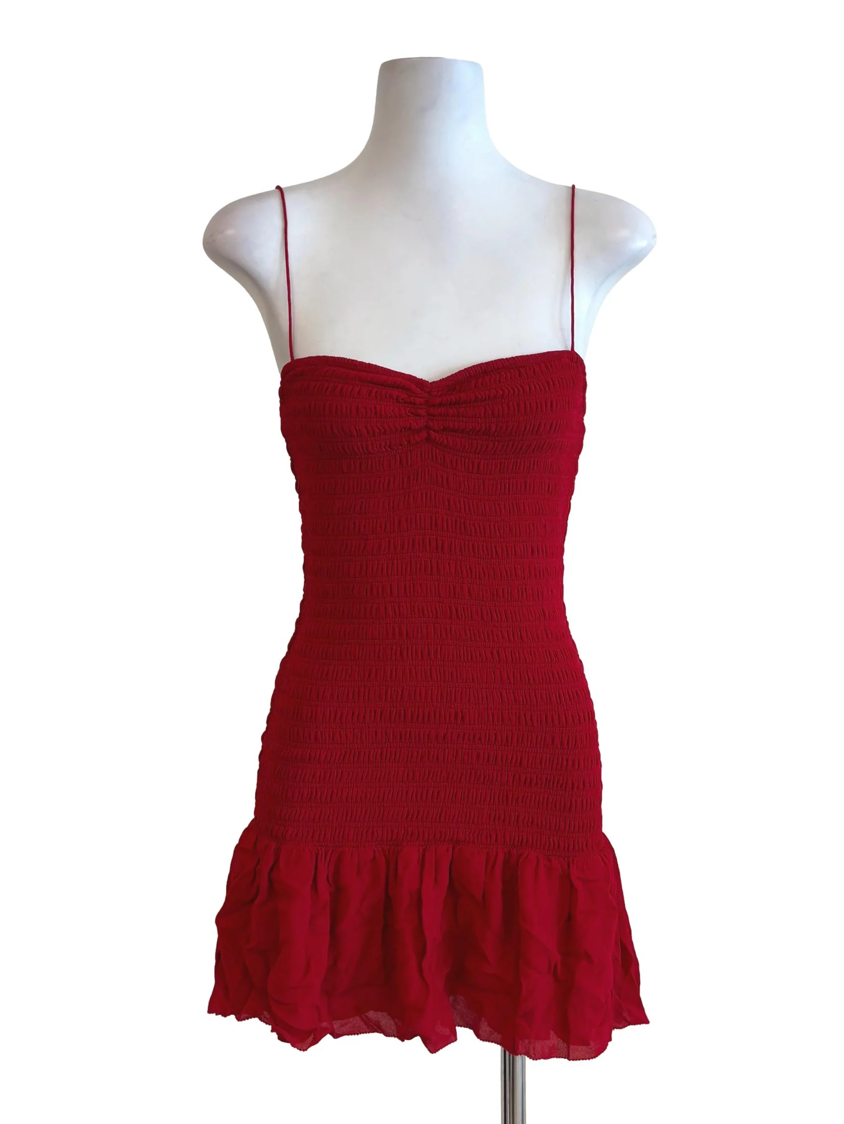 Apple Red Smocked Camisole Dress