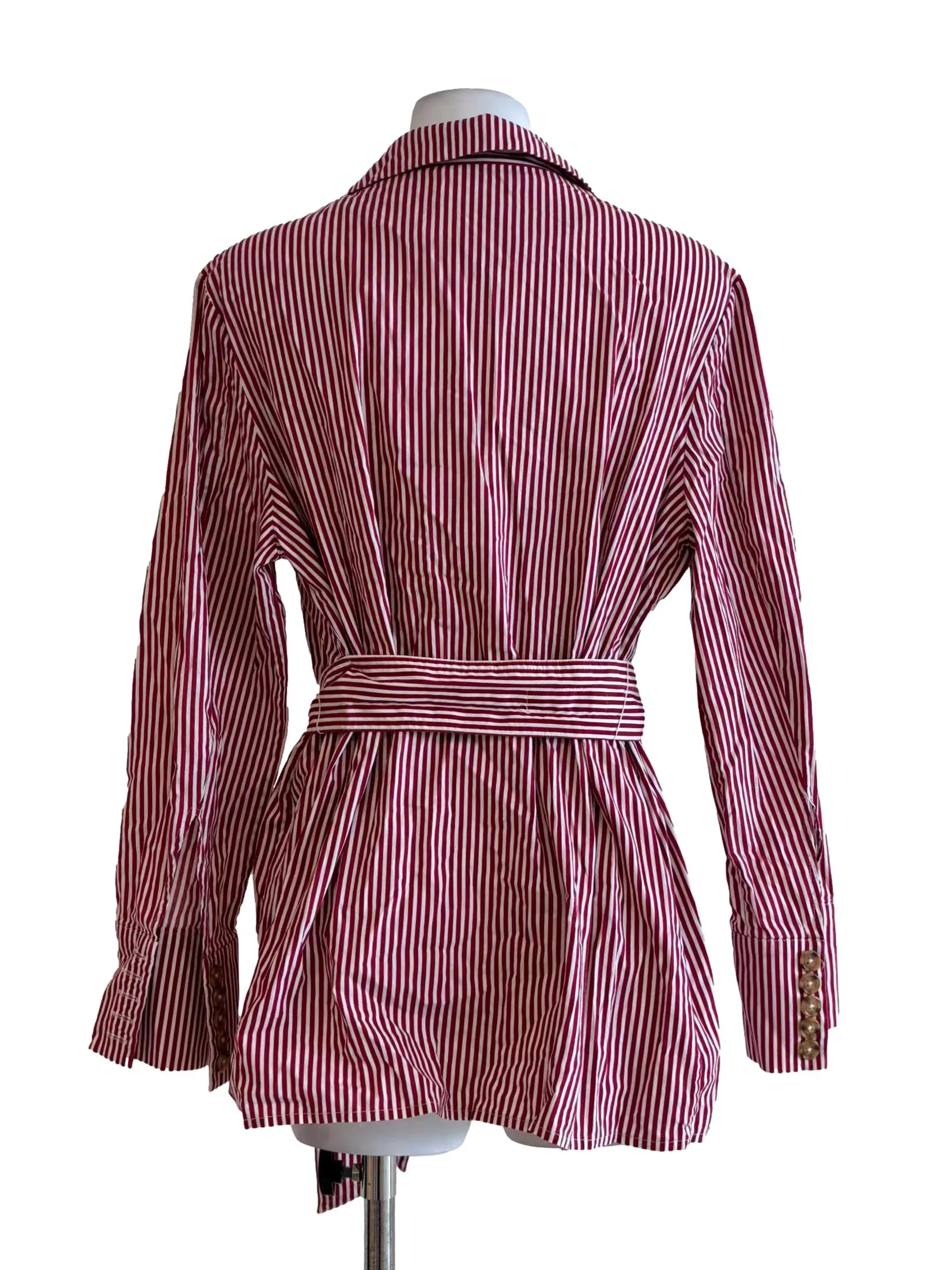 Apple Red Striped Double Breasted Cotton Top - Image 2
