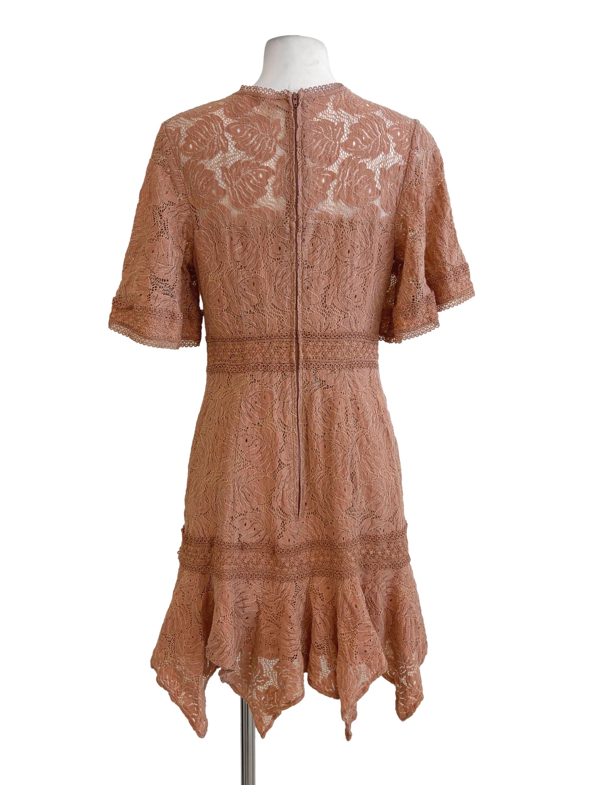 Apricot Floral Lace Sheath Dress - Image 2