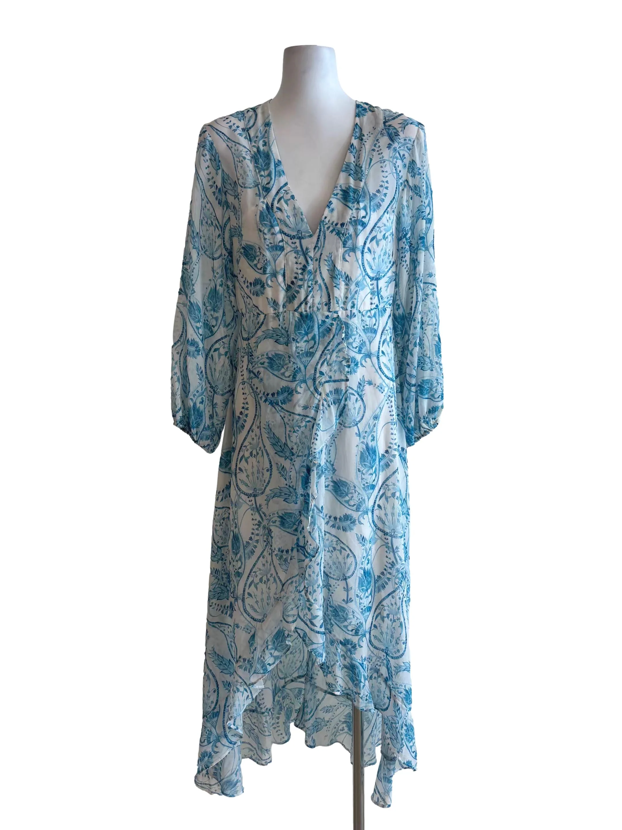 Aqua Blue Printed Long Sleeve Dress