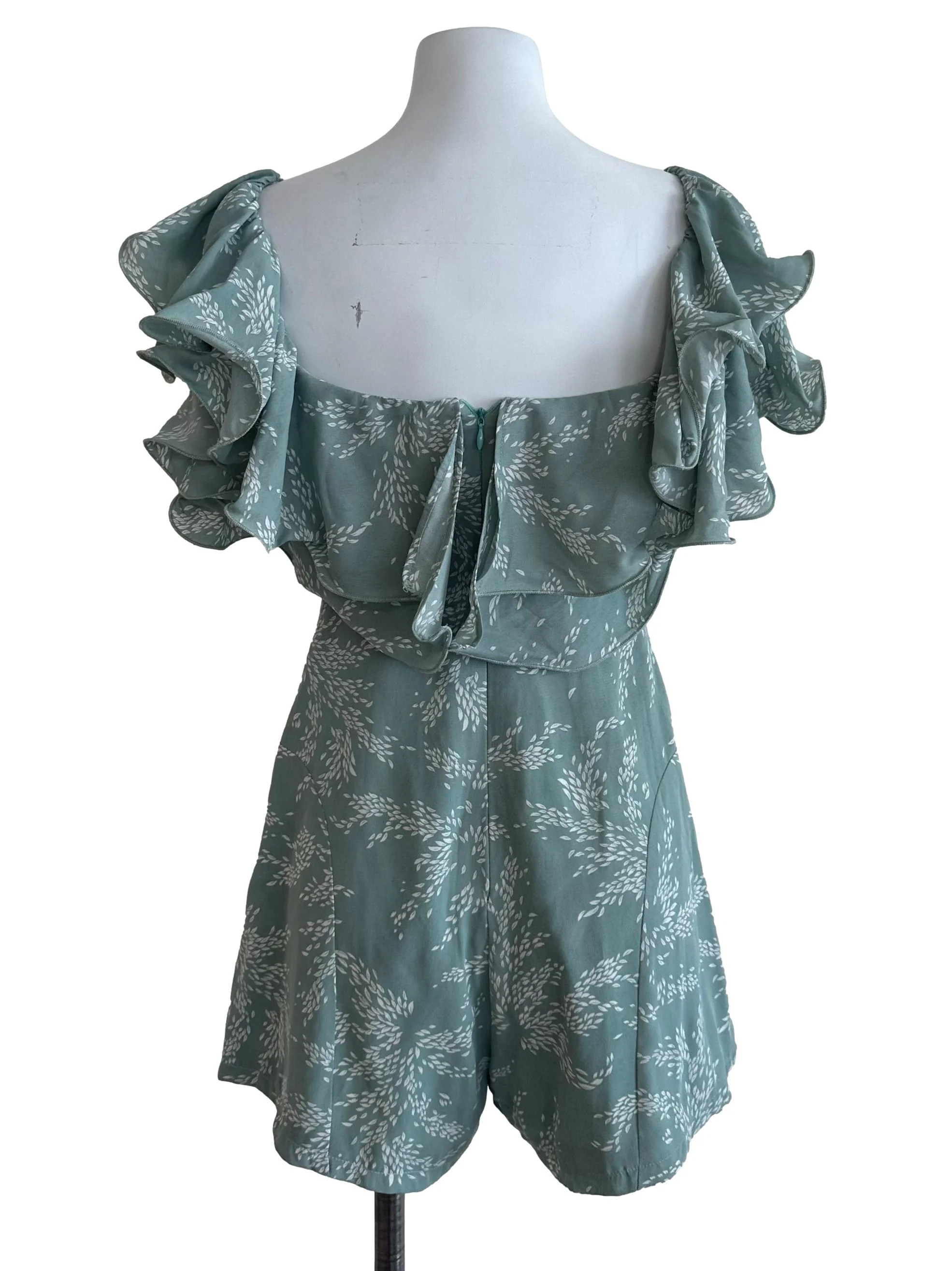 Aqua Green Pattern Ruffle Rompers - Image 2