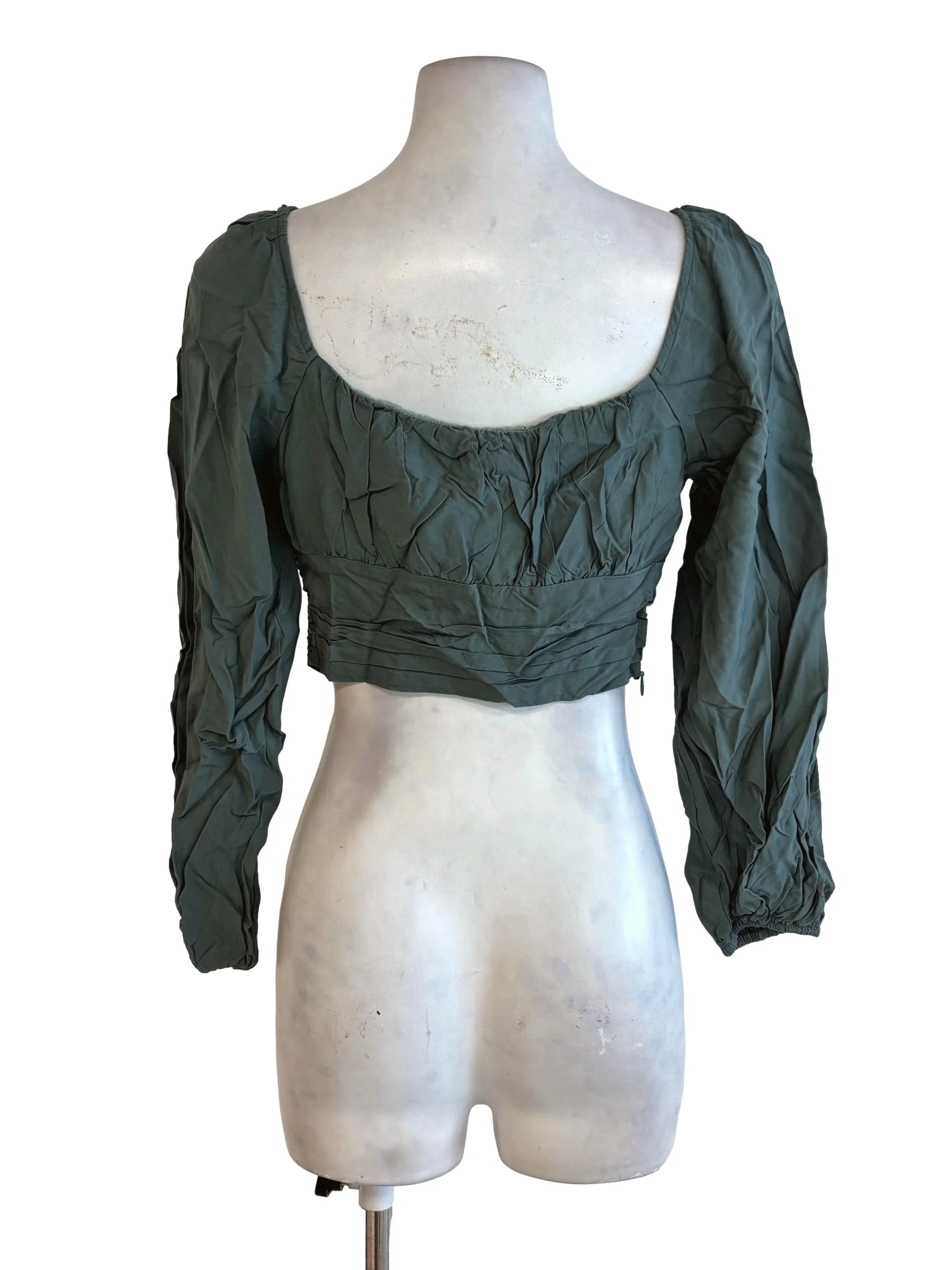 Army Green Square Neck Crop Top - Image 2