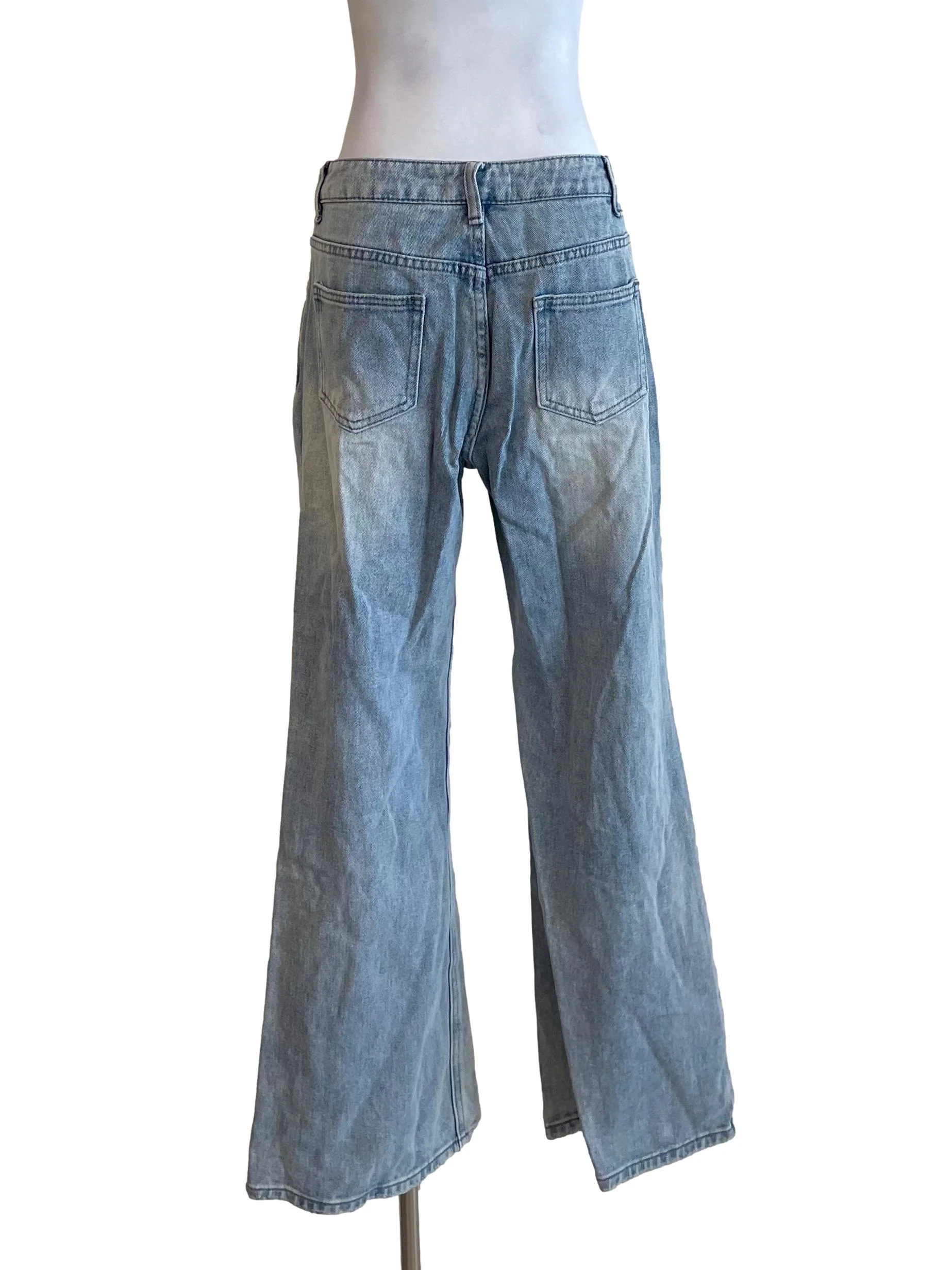 Ash Blue Ripped Flared Jeans - Image 2