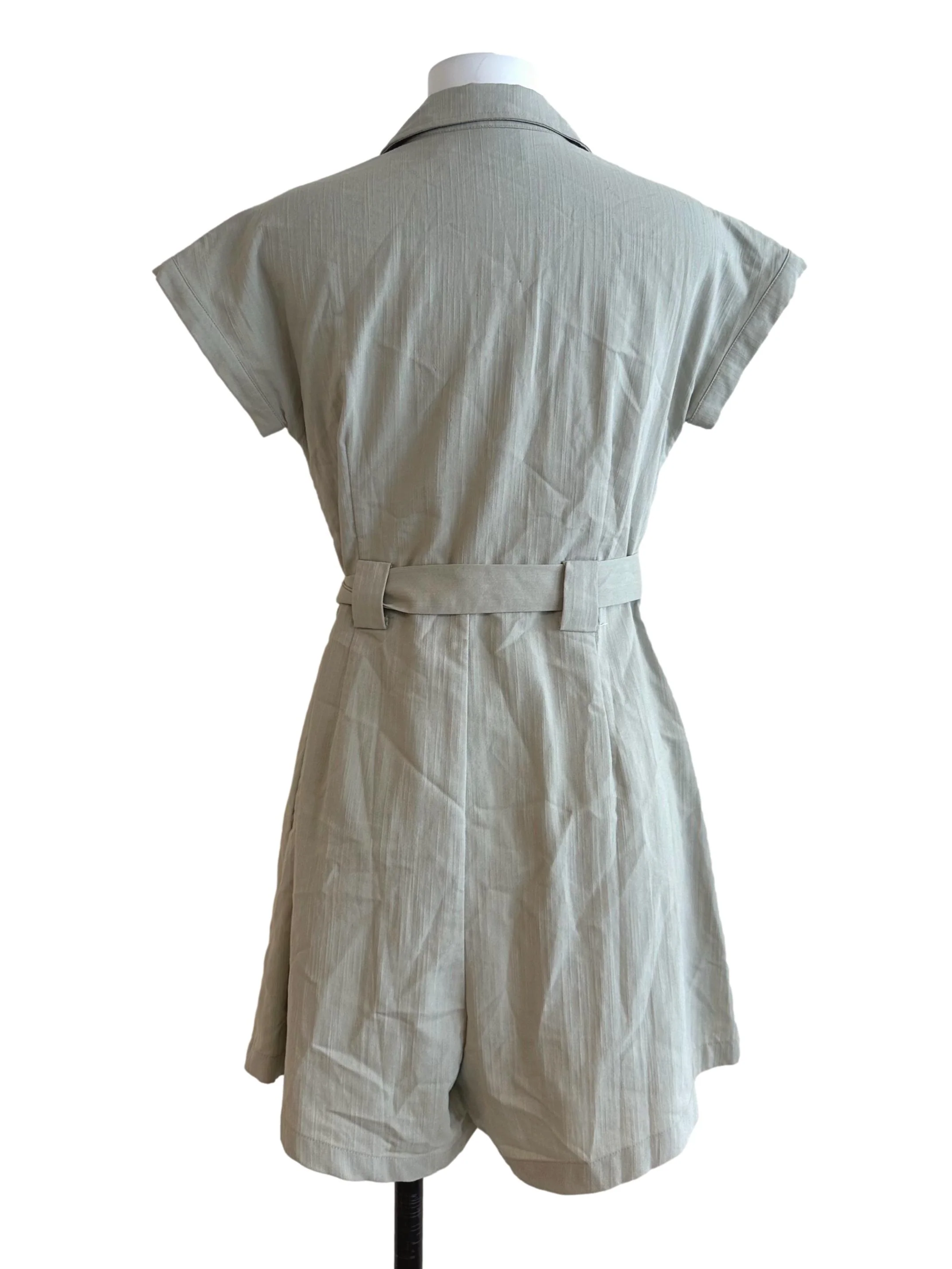 Ash Green Collar Button Textured Rompers - Image 2