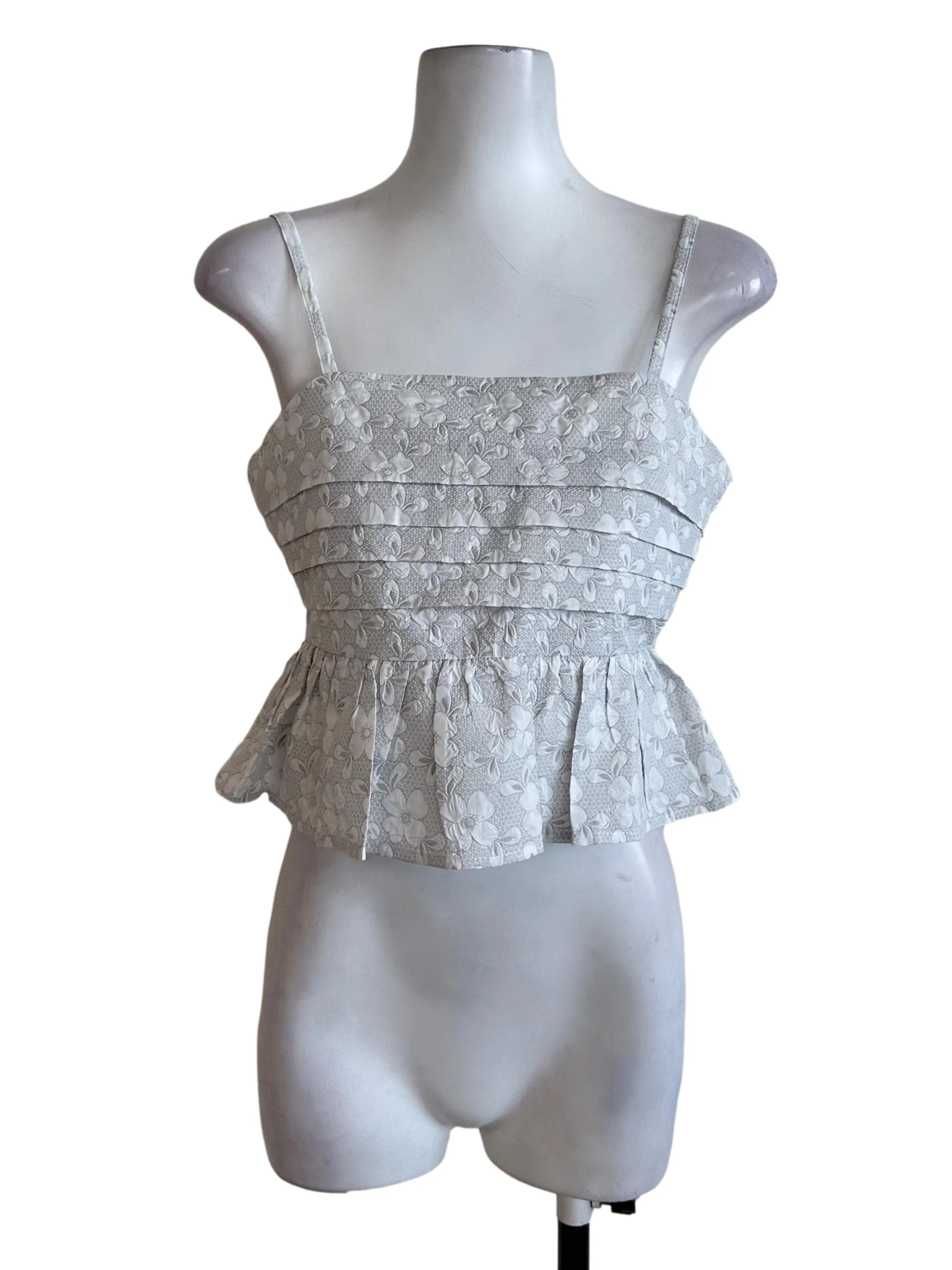 Ash Grey Floral Textured Pleated Peplum Top