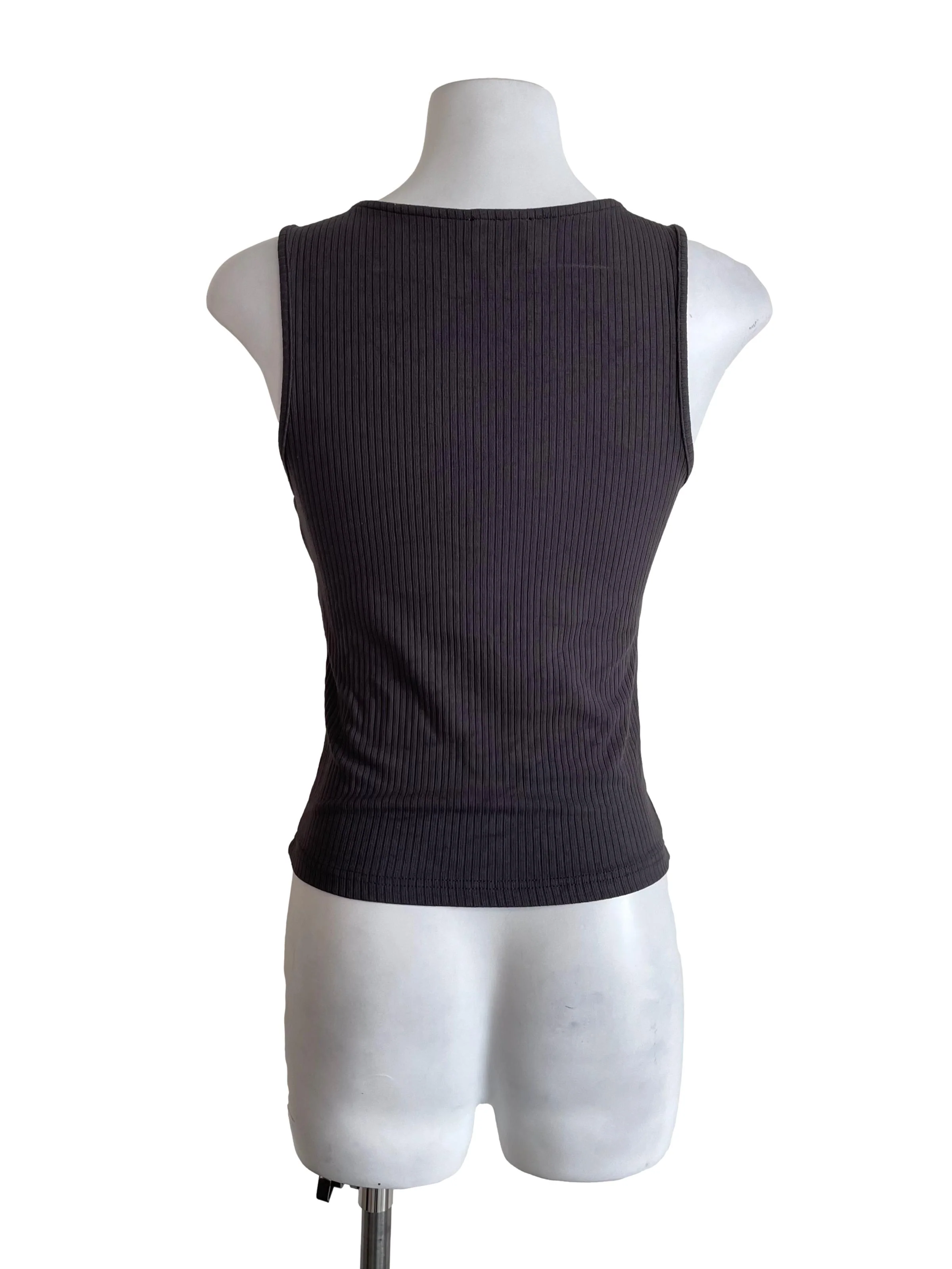 Ash Grey Ribbed Tank Top - Image 2