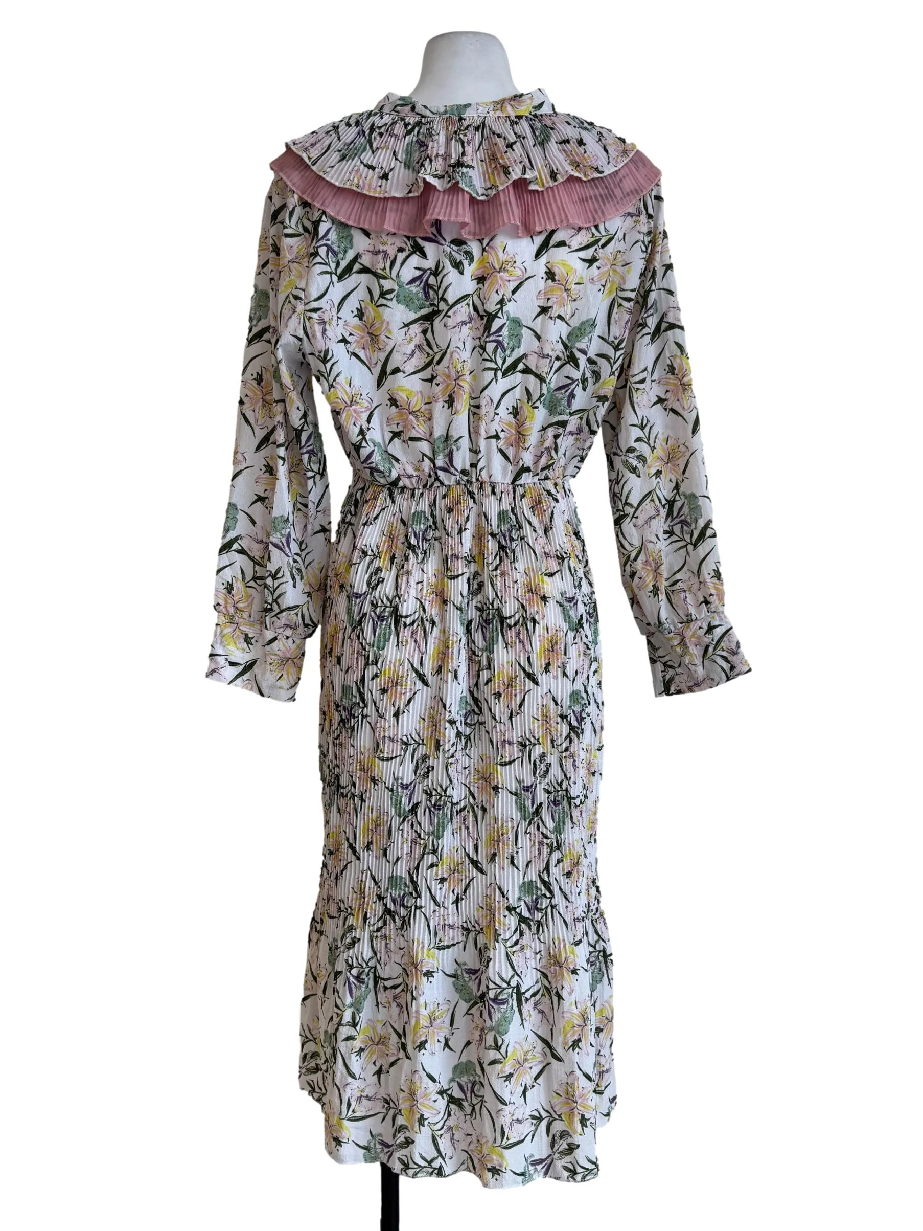 Ash White Pastel Prints Pleated Long Sleeve Dress - Image 2
