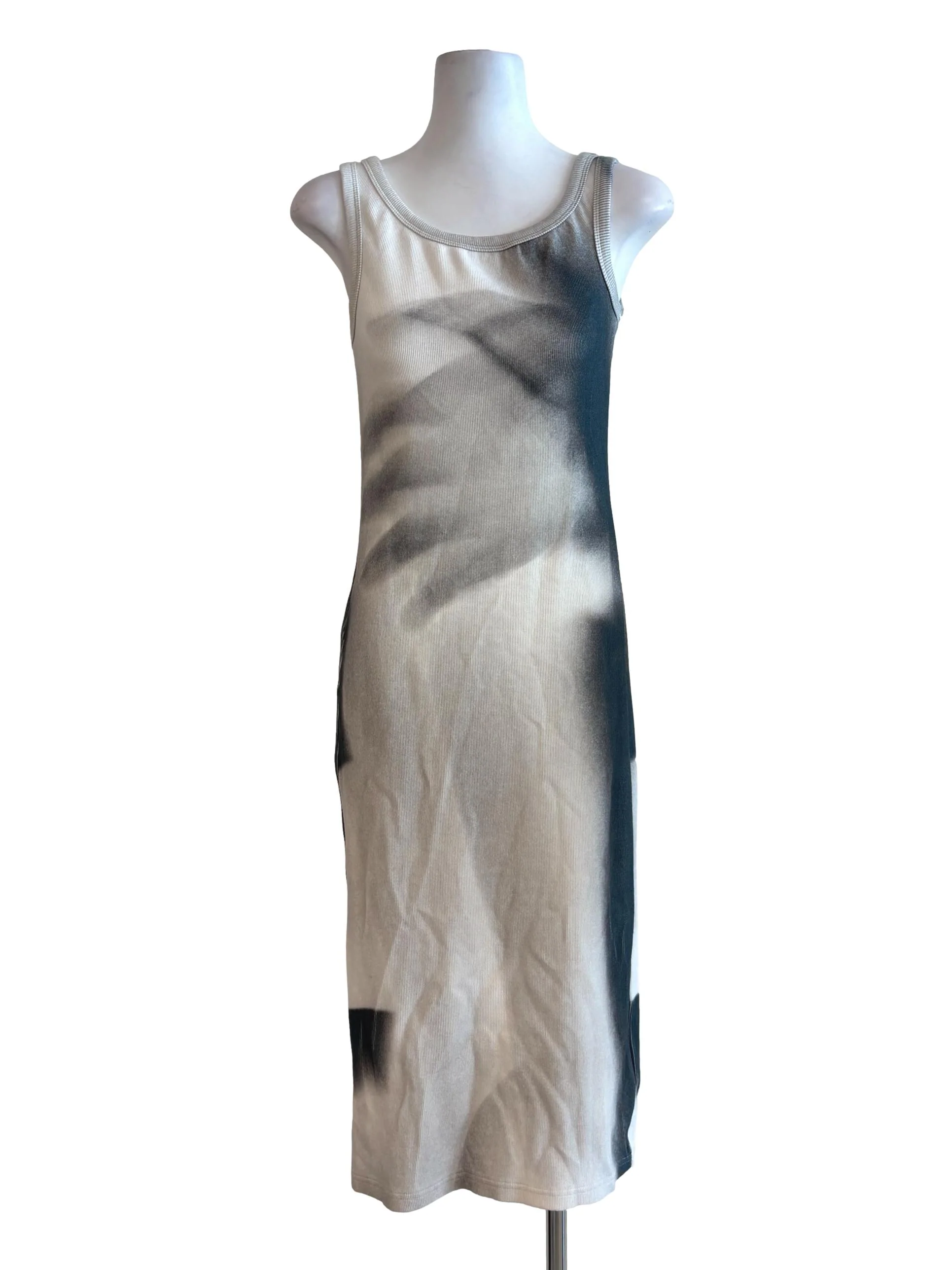 Ashy White Grey Print Cotton Bodycon Dress
