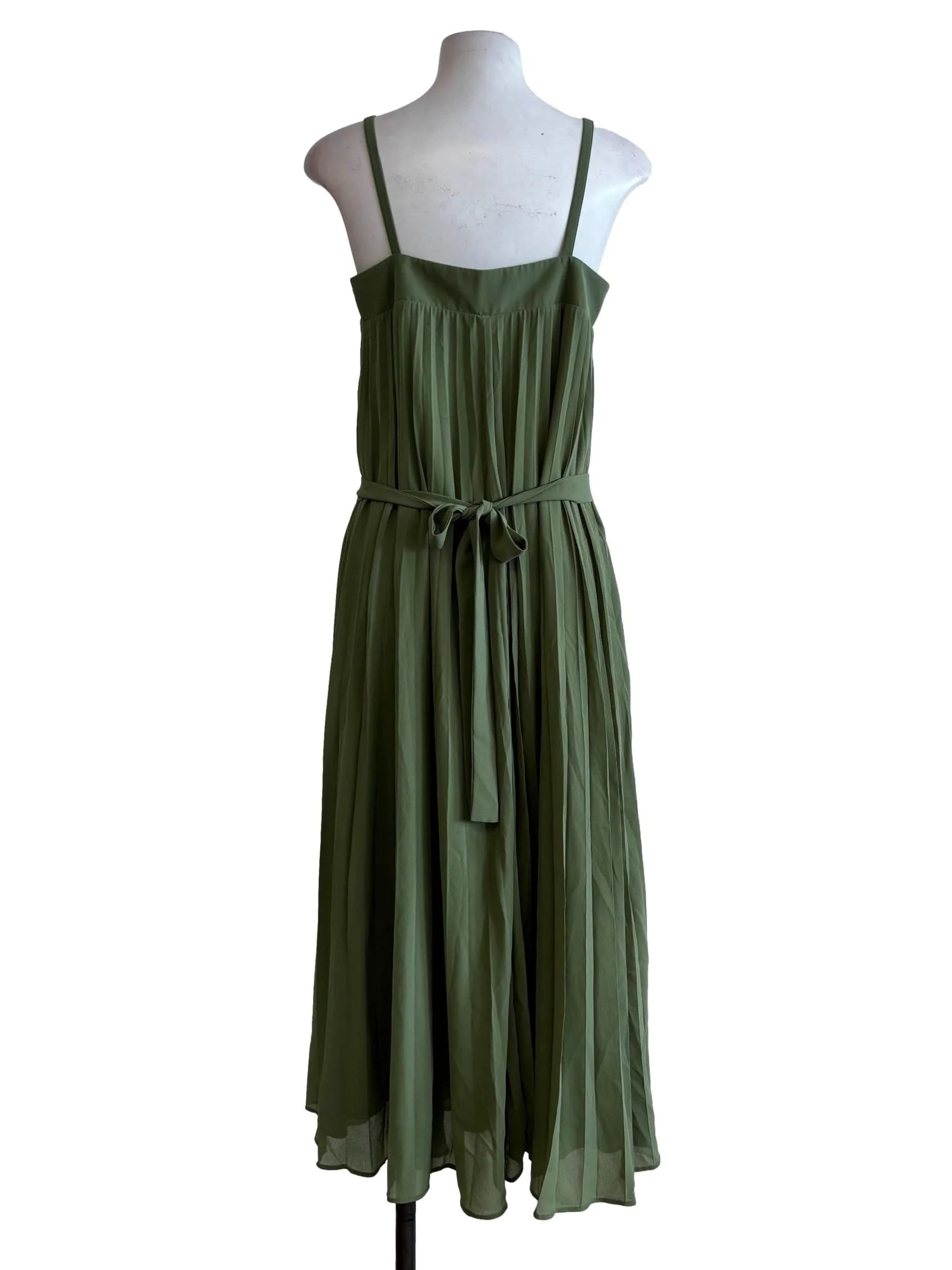 Avocado Green Sleeveless Pleated Dress - Image 2