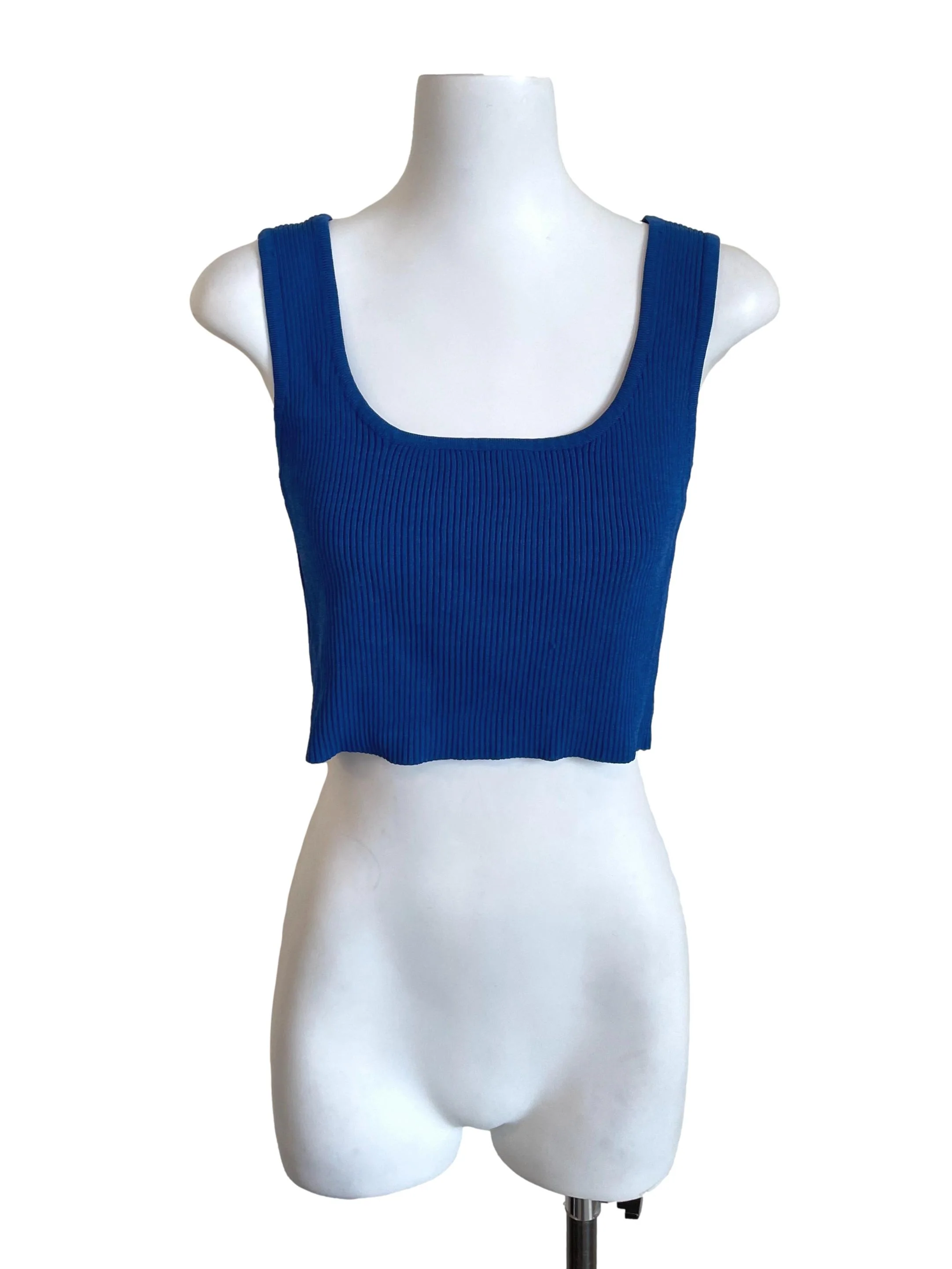 Azure Ribbed Knit Crop Tank Top