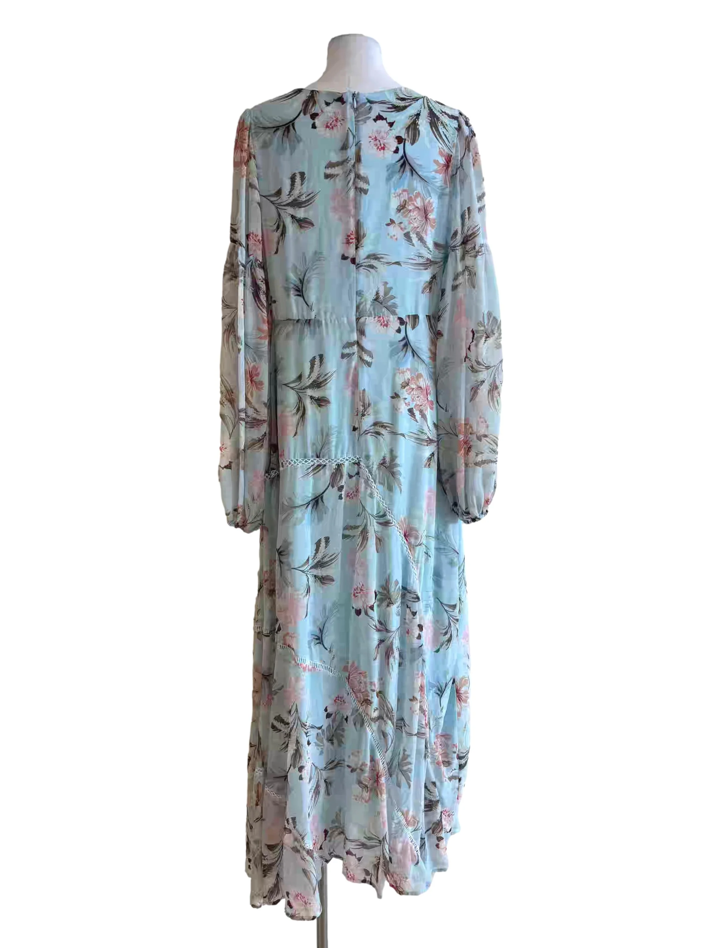 Baby Blue Long Sleeve Floral Dress - Image 2
