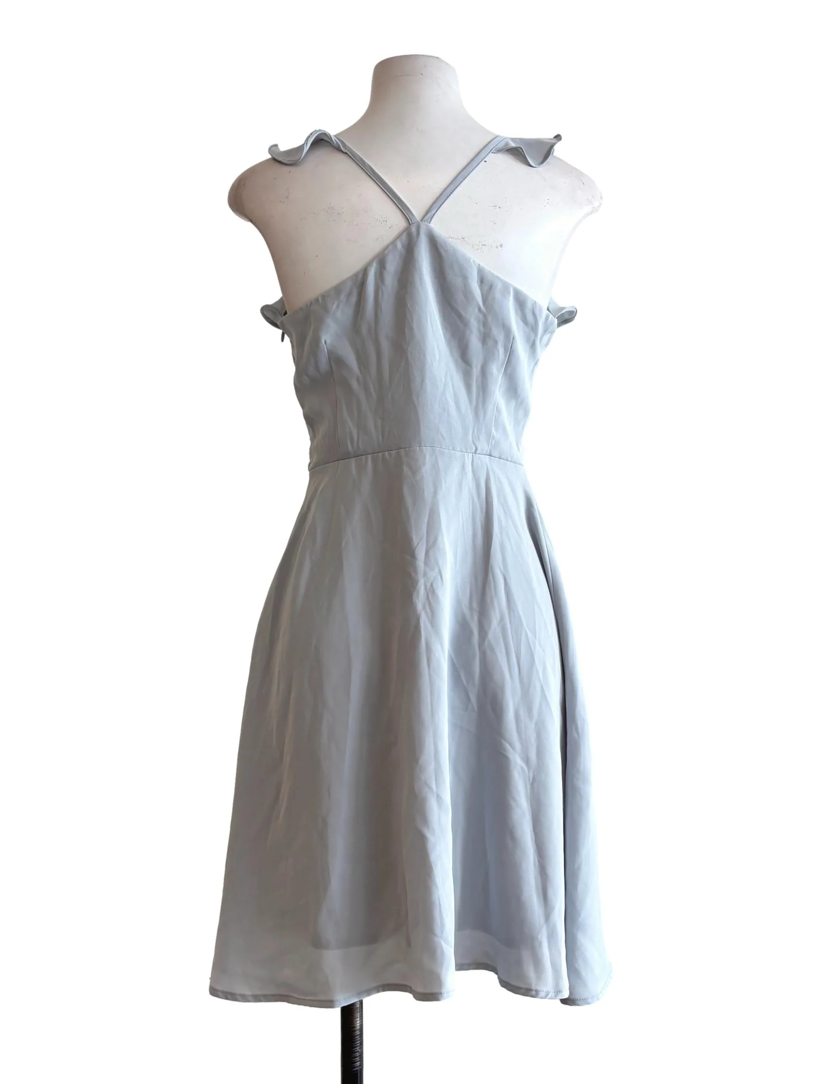 Baby Blue Sleeveless Ruffled Neckline Dress TTR - Image 2