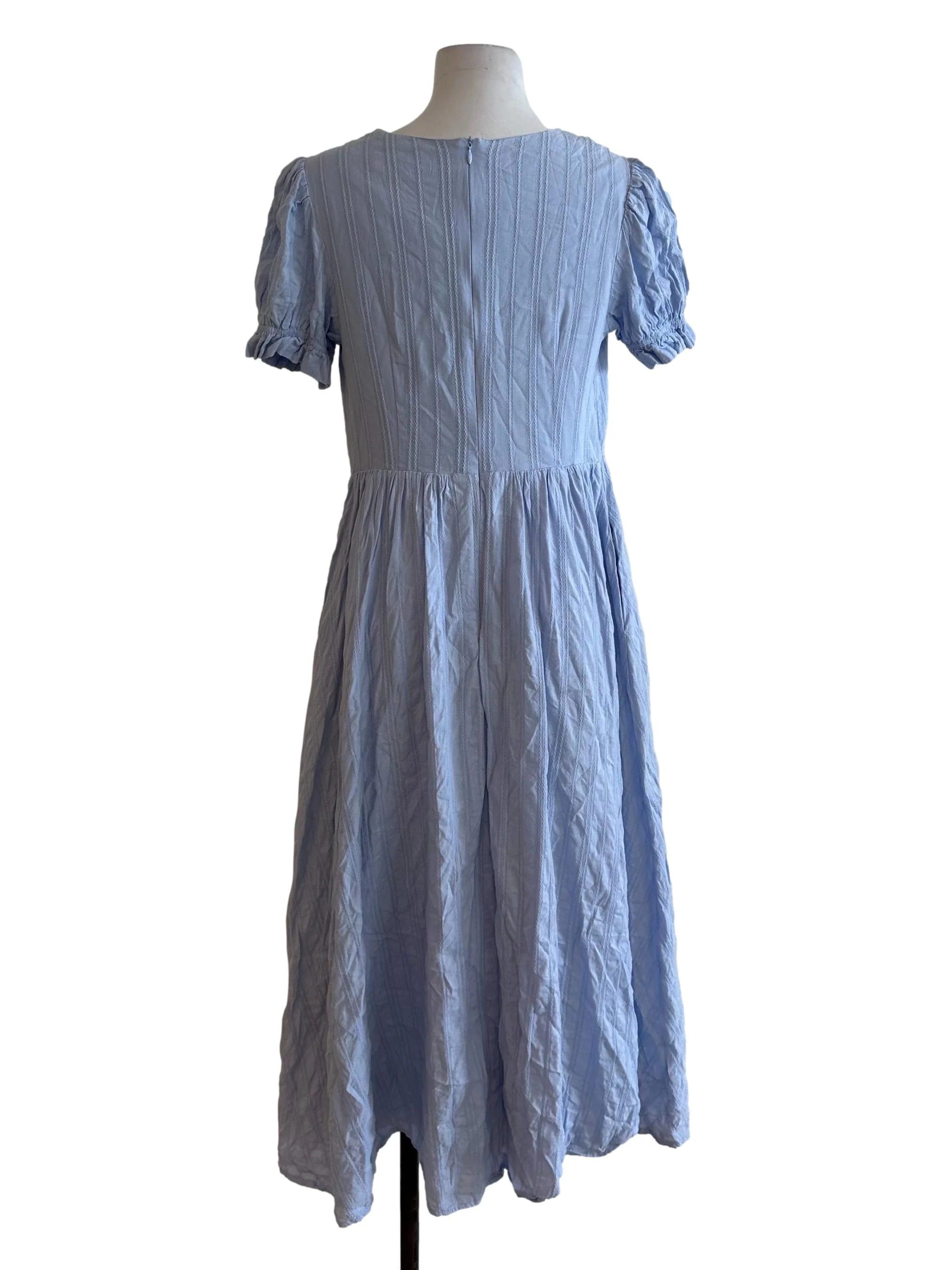 Baby Blue V Neck Textured Dress - Image 2