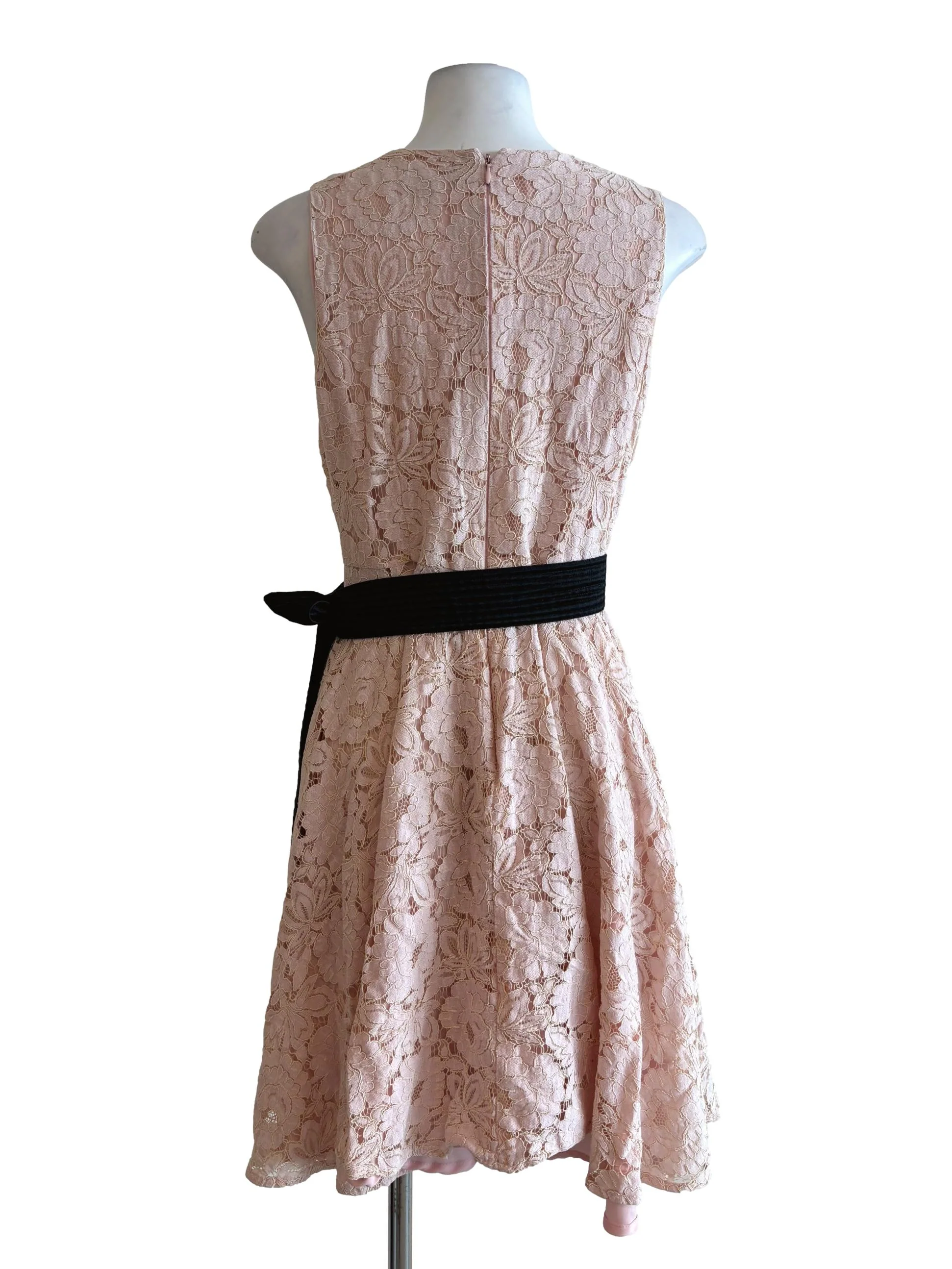 Baby Pink Black Belt Lace Dress - Image 2