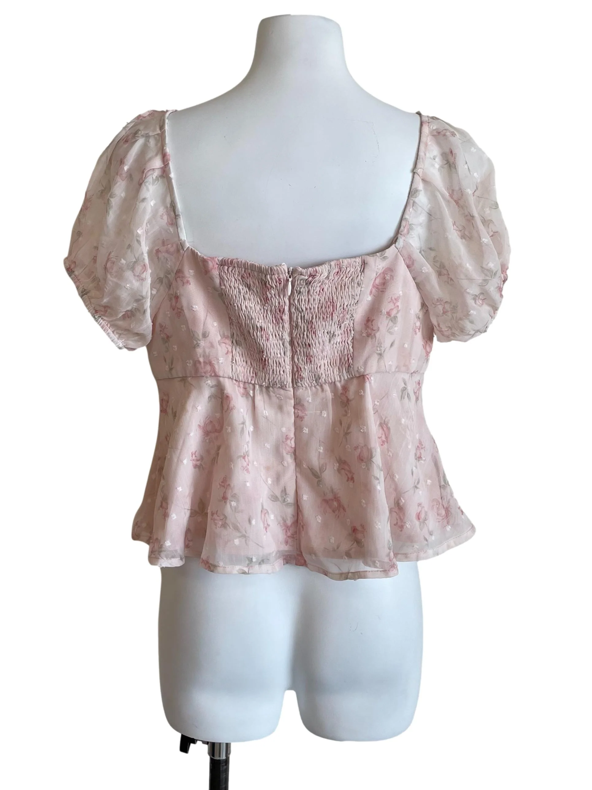 Baby Pink Floral Peplum Babydoll Top - Image 2