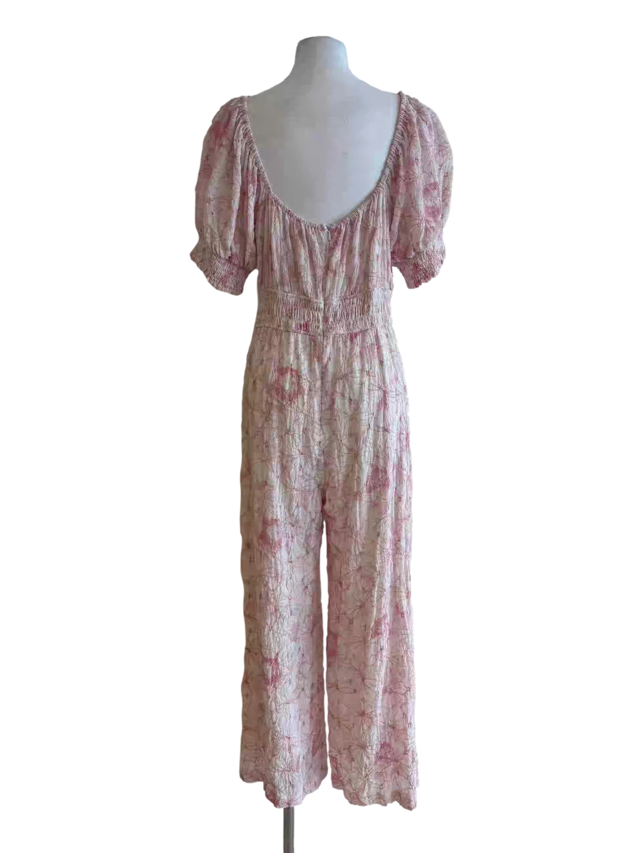 Baby Pink Floral Puff Sleeve Jumpsuit - Image 2