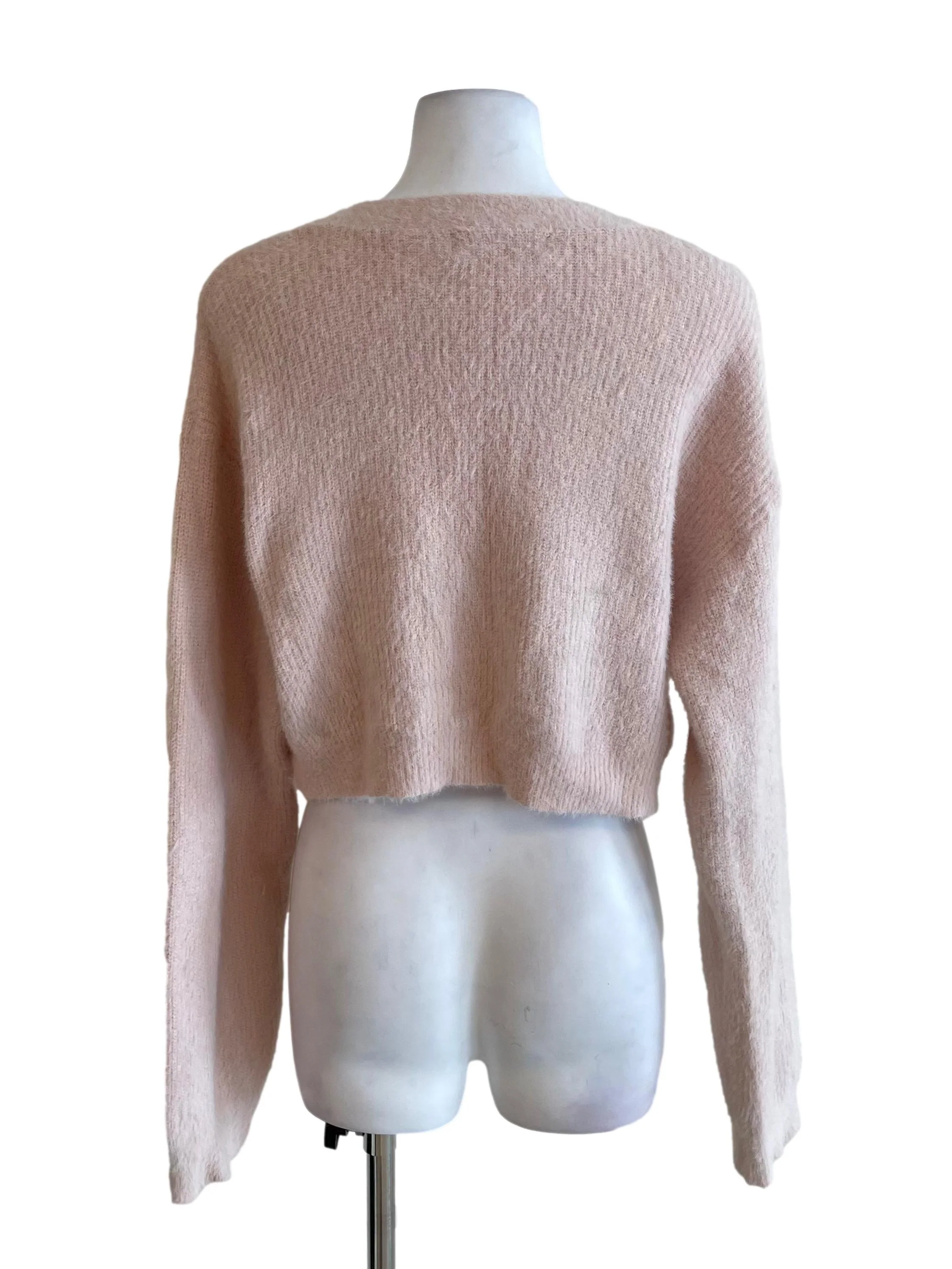 Baby Pink Fuzzy Crop Cardigan - Image 2