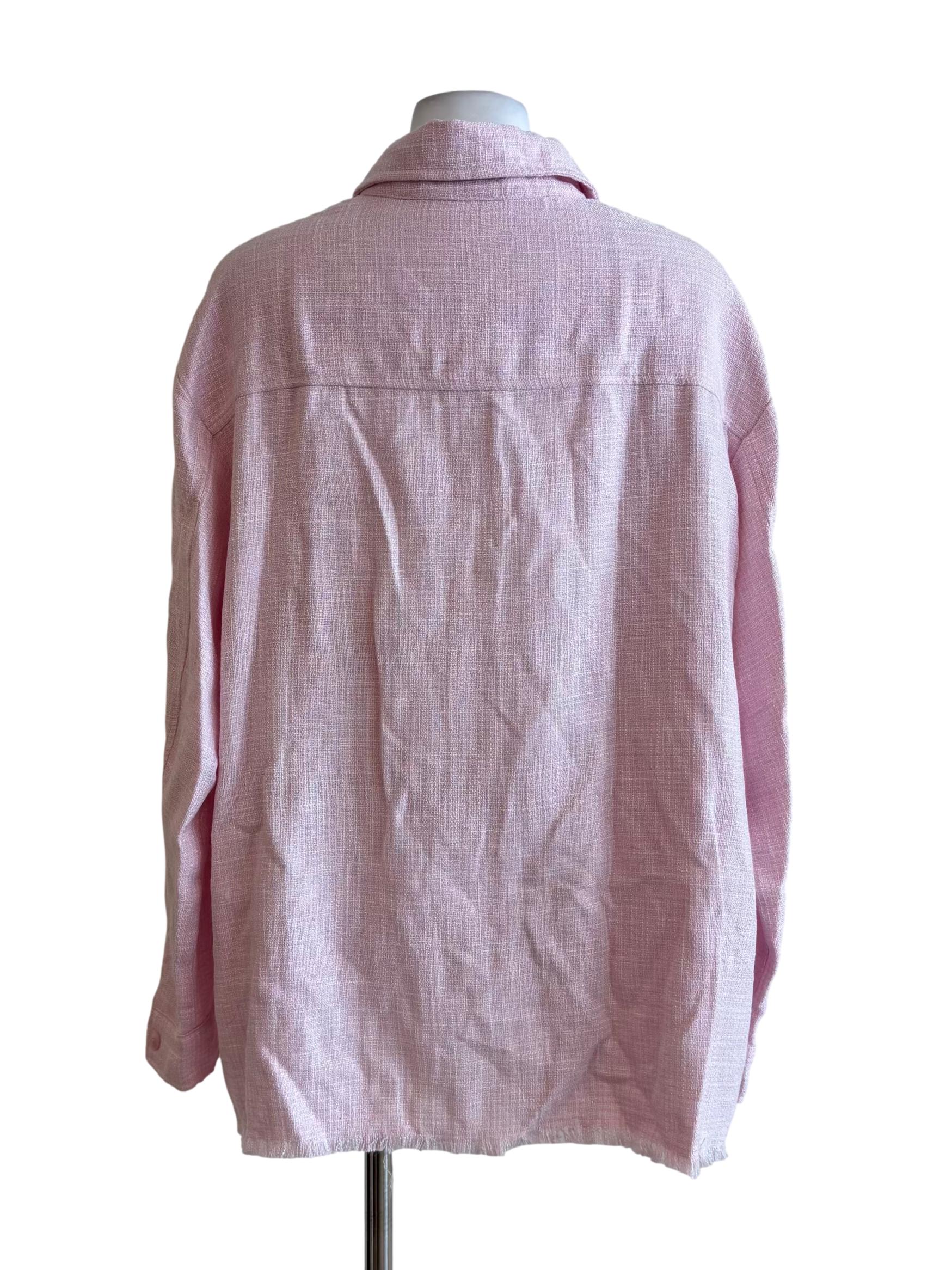Baby Pink Long Sleeve Button Tweed Shirt - Image 2