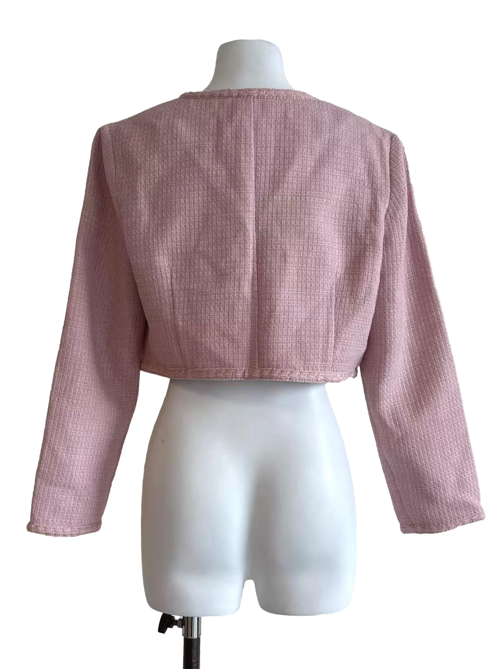 Baby Pink Pearl Button Tweed Jacket - Image 2