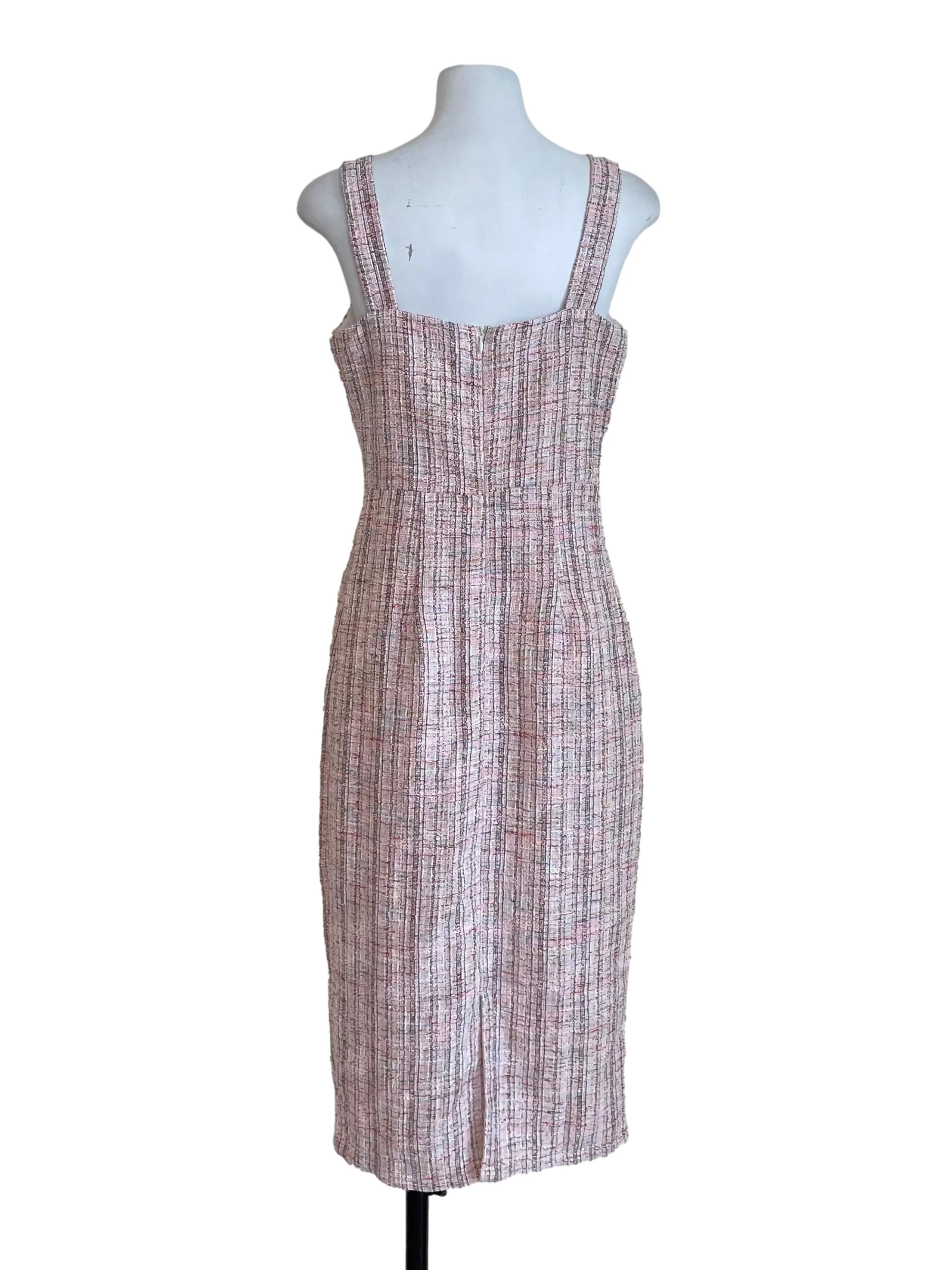 Baby Pink Shiny Tweed Sheath Dress - Image 2