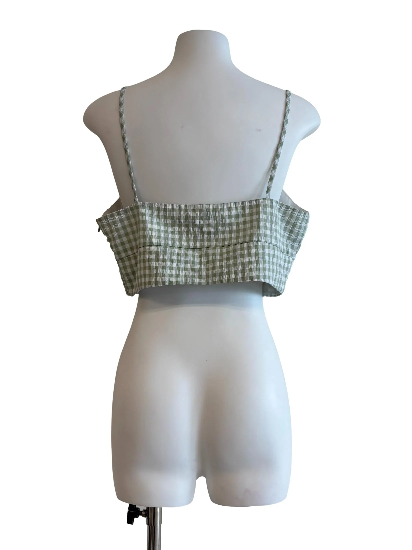 Basil Green Spaghetti Strap Plaid Crop Top - Image 2