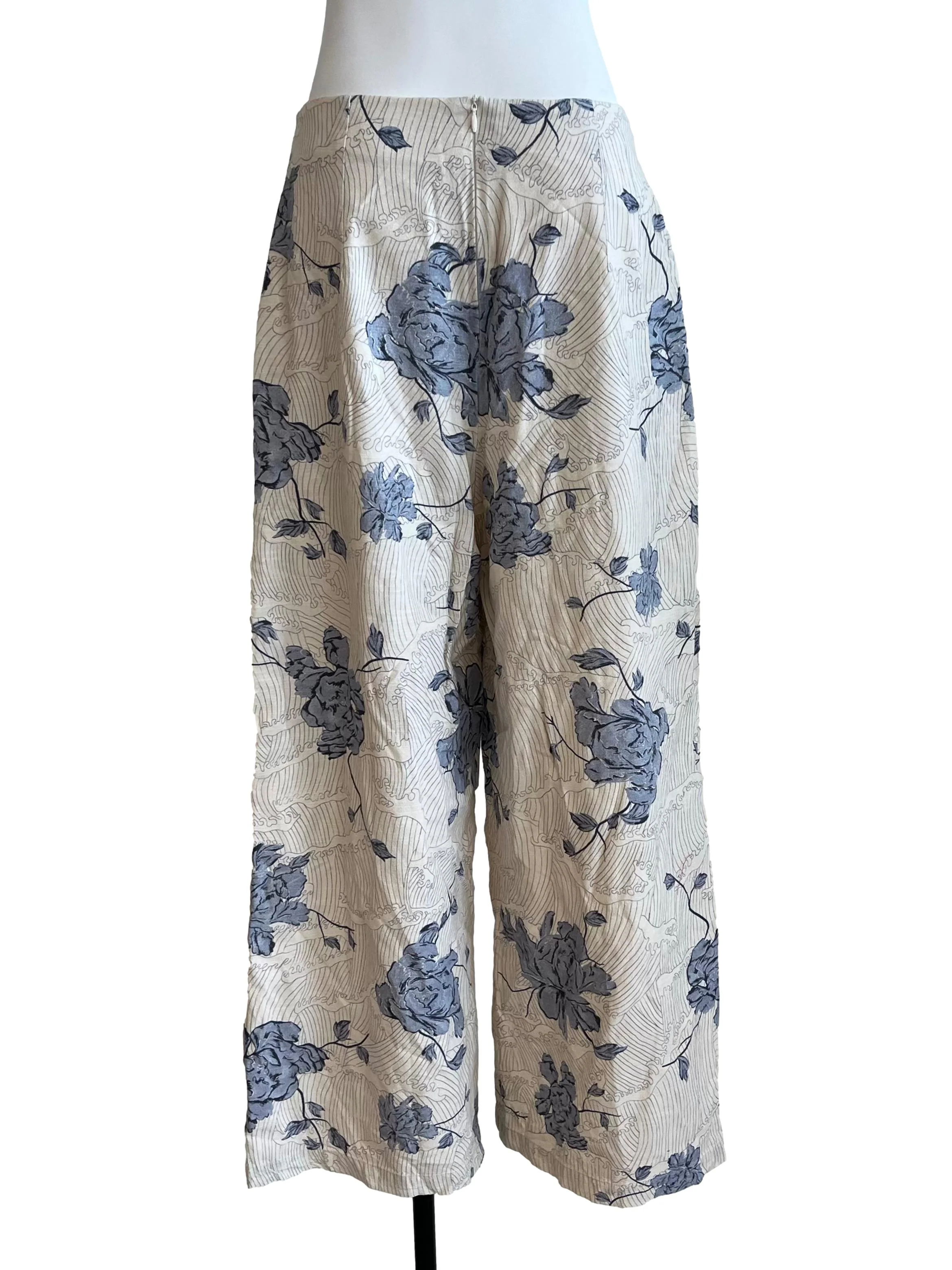 Beige Blue Abstract Pants - Image 2