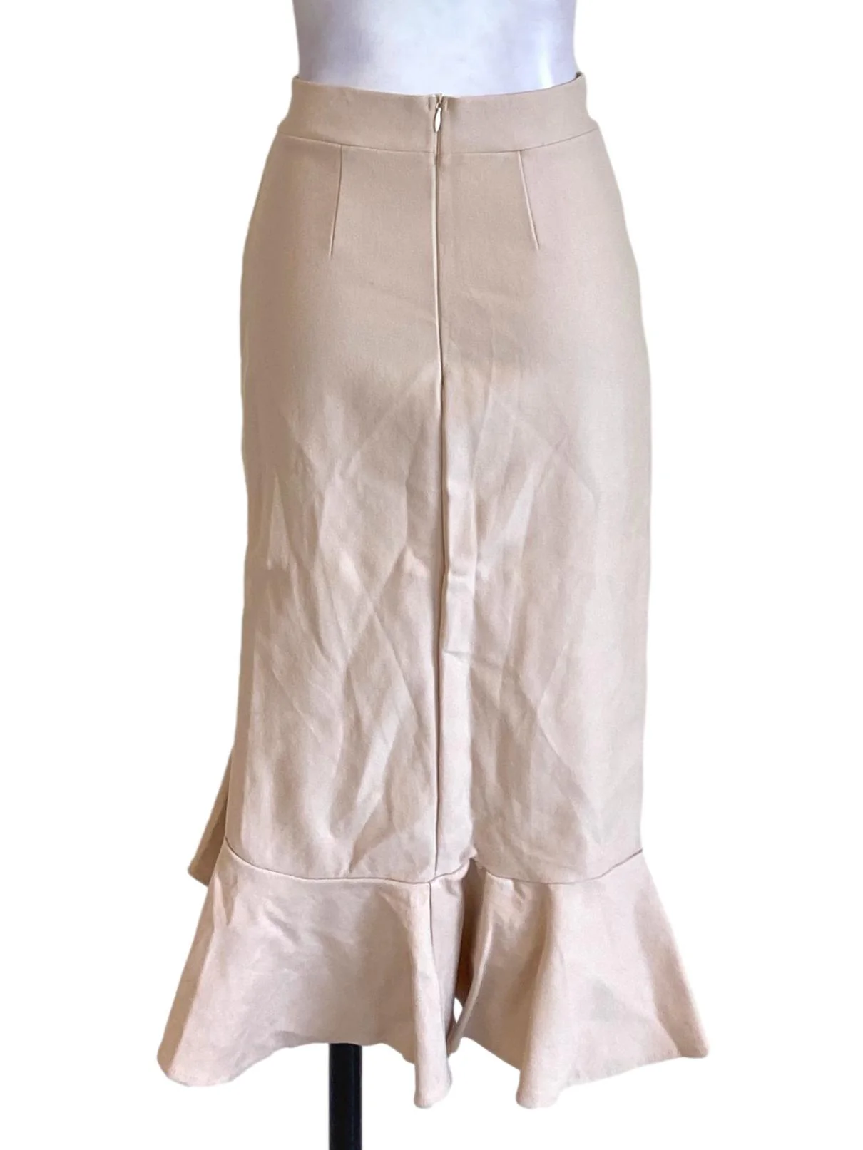 Beige Brown Ruffle End Pencil Slit Skirt - Image 2