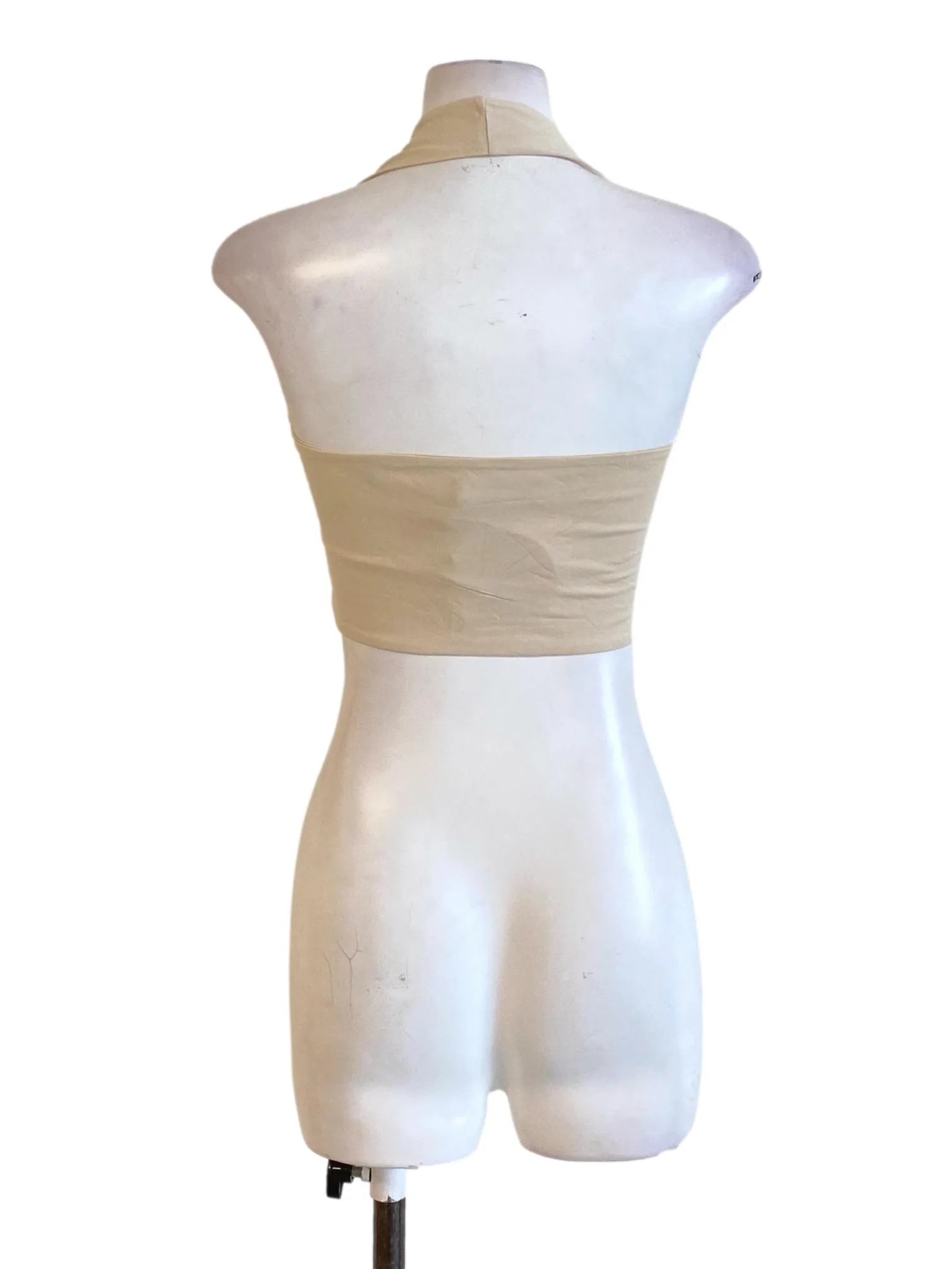Beige Brown Square Neck Halter Cropped Top - Image 2