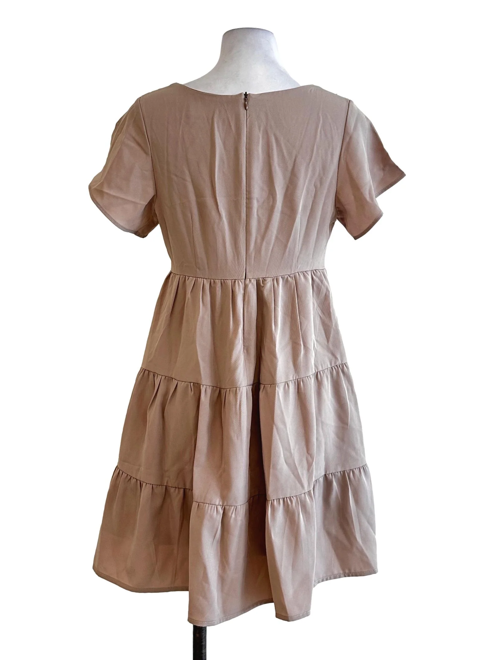 Beige Chiffon Plain Mini Dress - Image 2