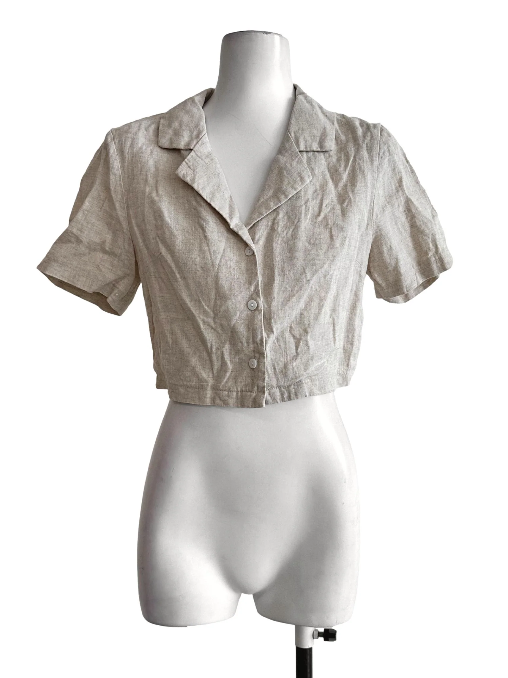 Beige Collar Button Top TEM