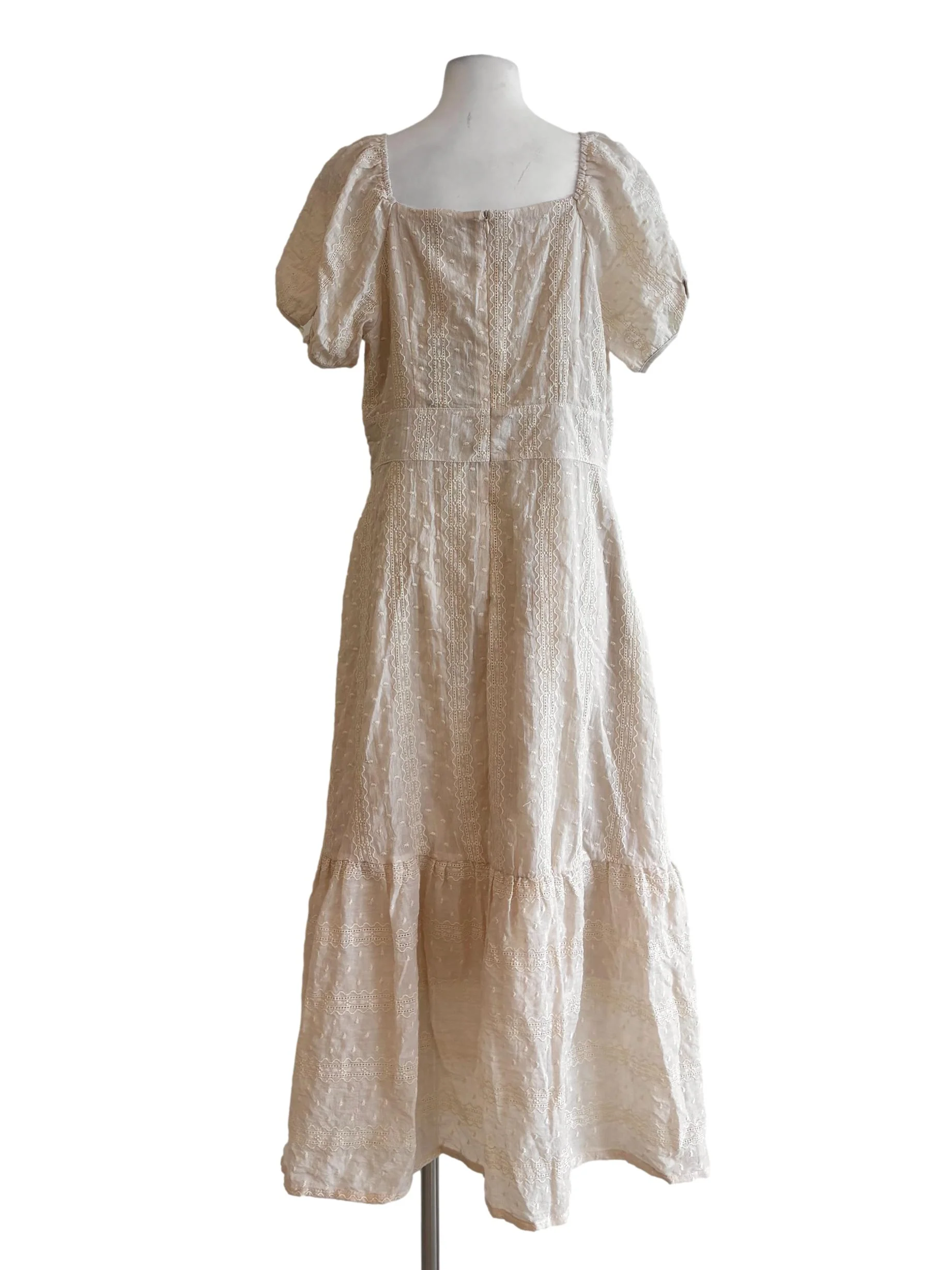 Beige Embroidered Cotton Dress - Image 2