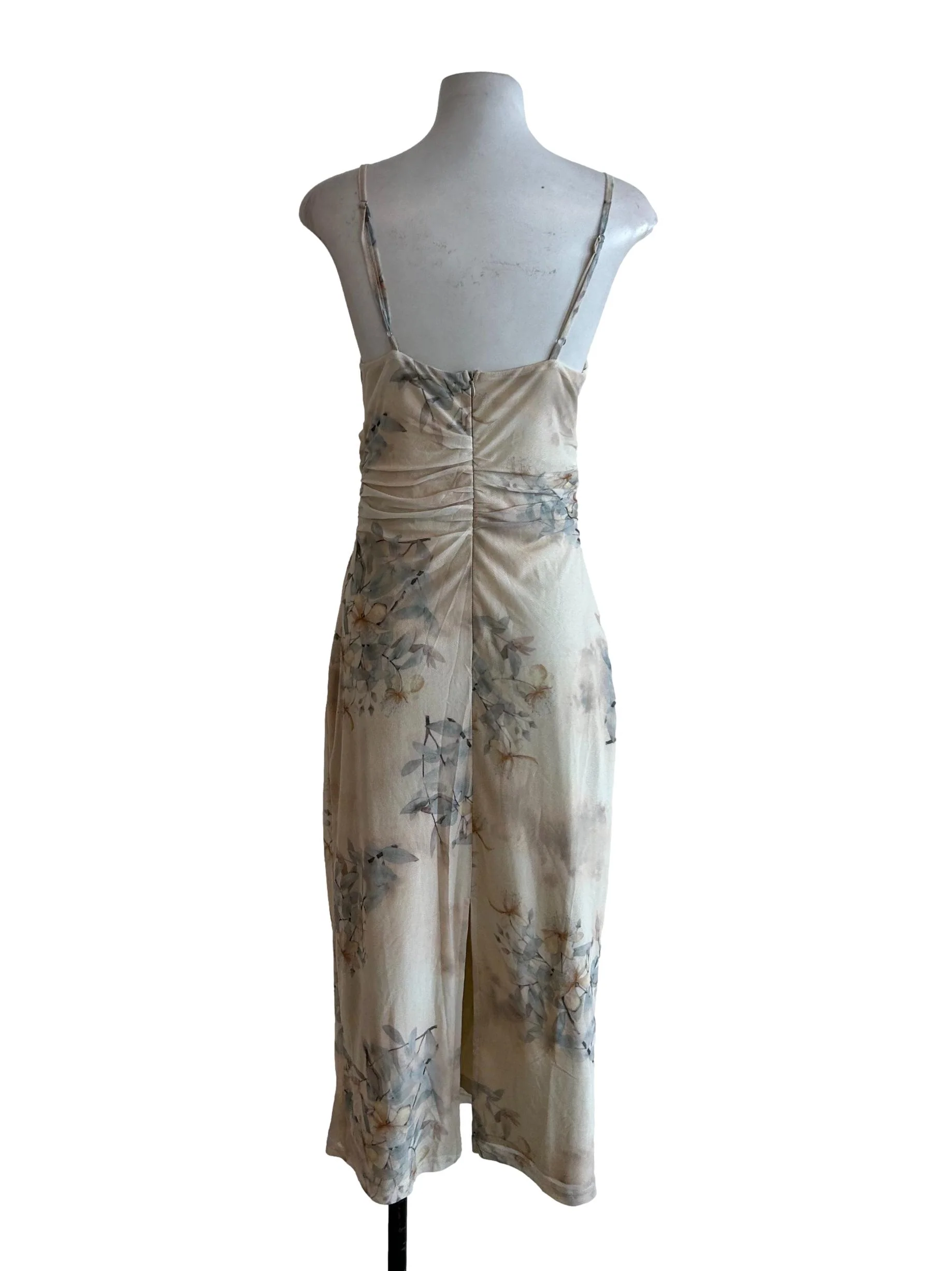 Beige Floral Mesh Dress - Image 2
