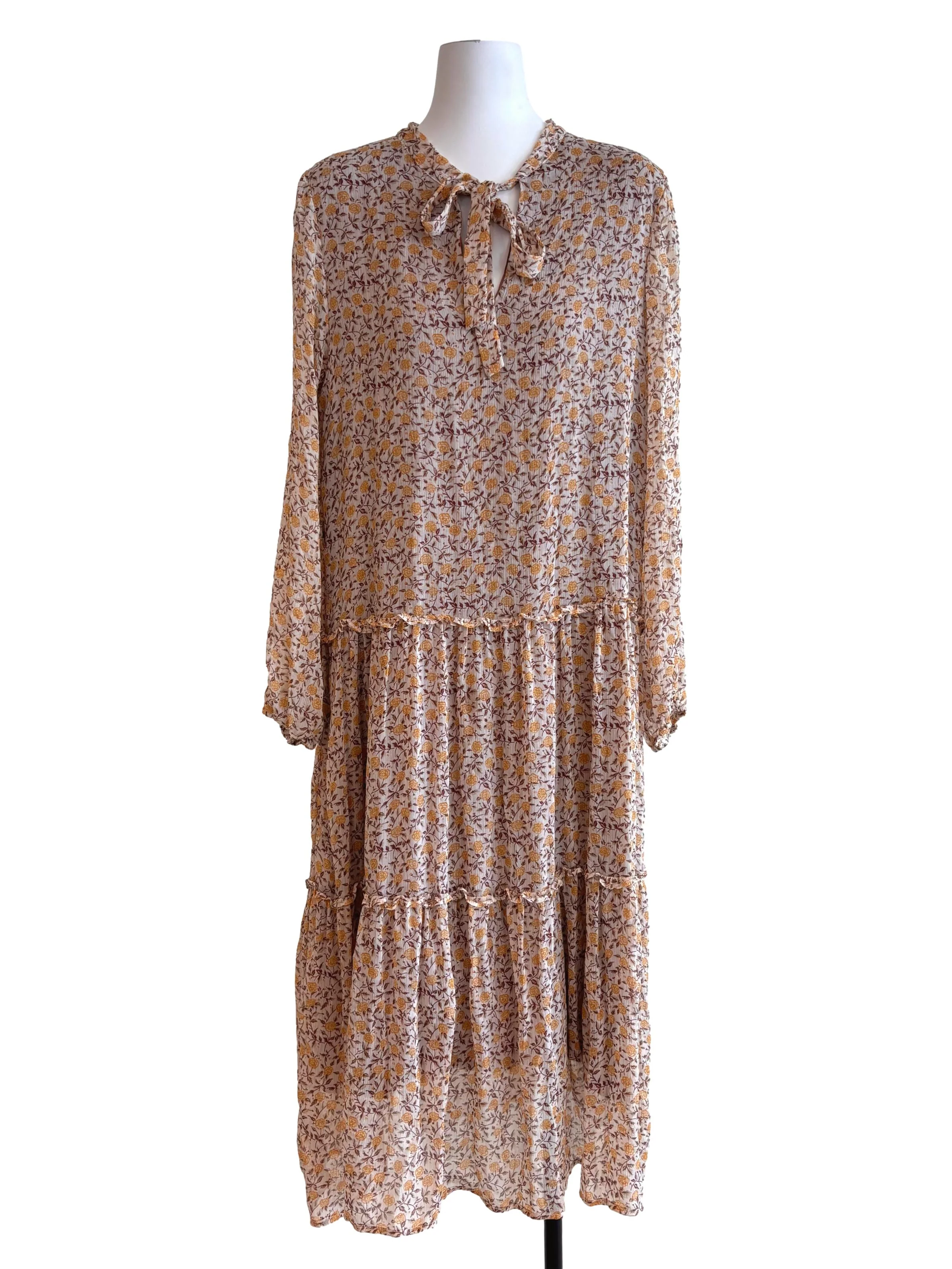 Beige Floral Tiered Dress