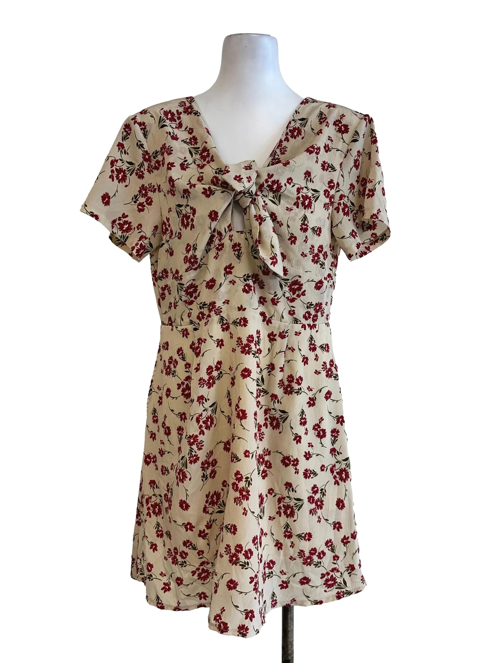 Beige Flower Pattern Mini Dress
