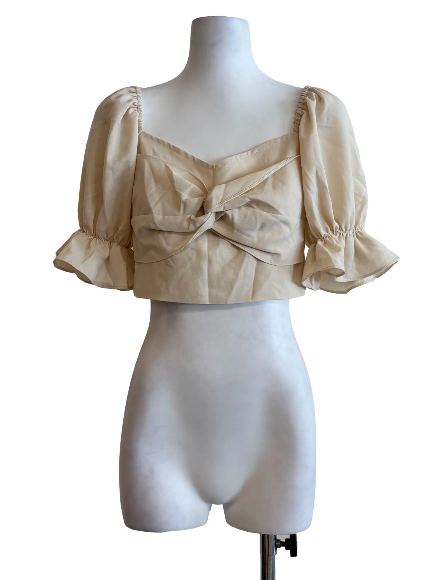 Beige Front Twist Baby Doll Top