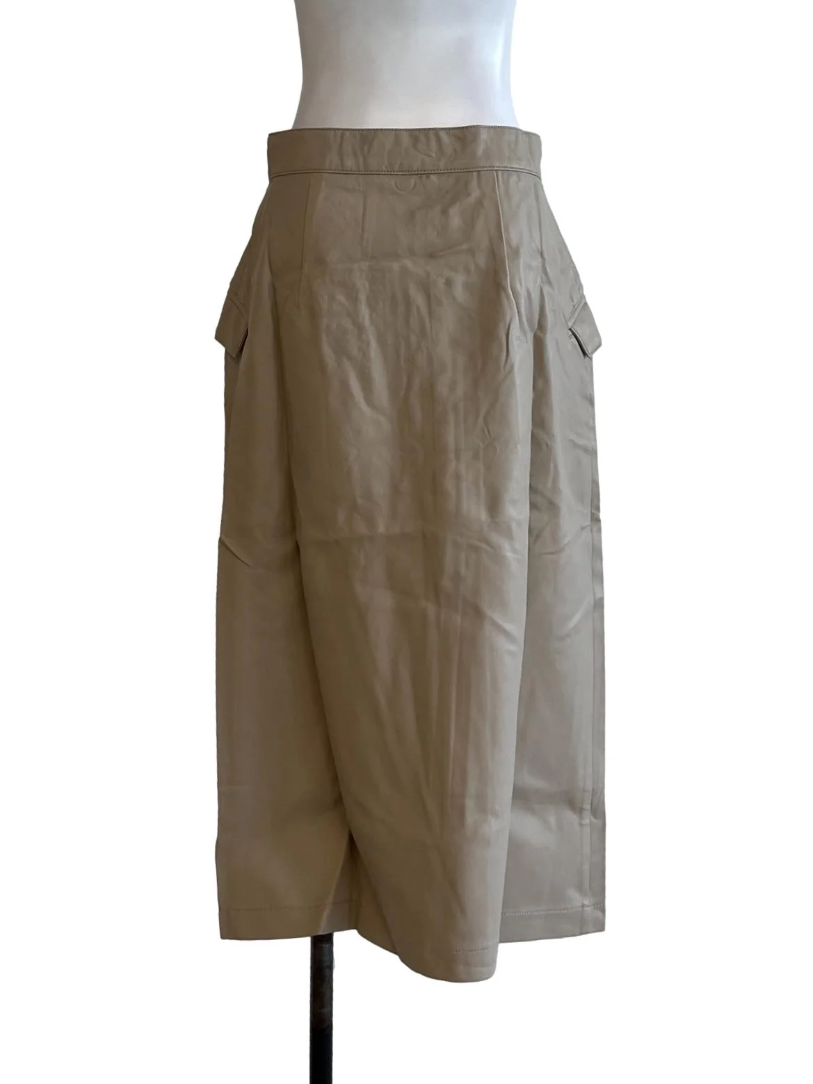 Beige Leather Cargo Tube Skirt - Image 2