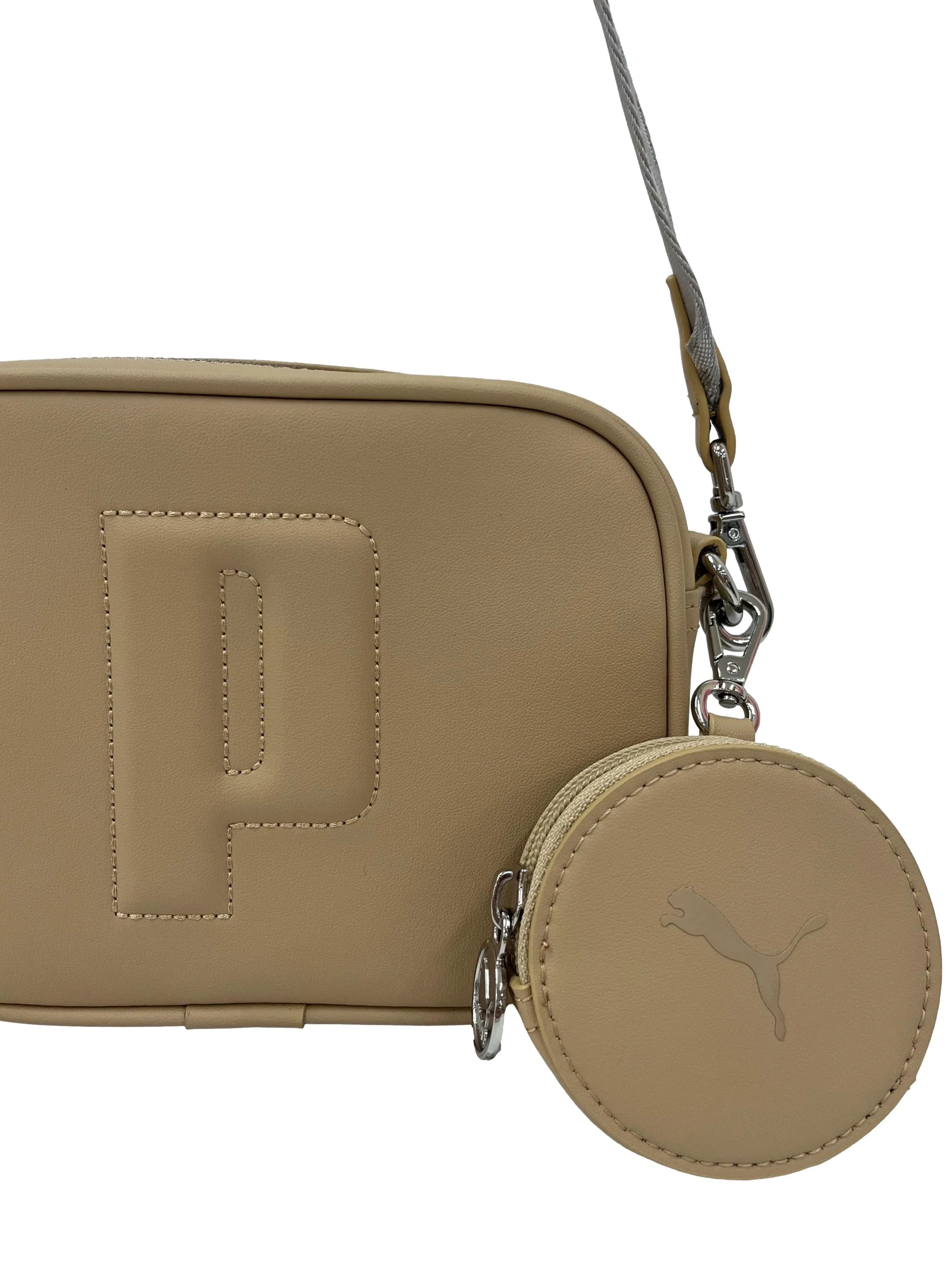 Beige Leather Crossbody Bag With Detachable Pouch CSN - Image 3