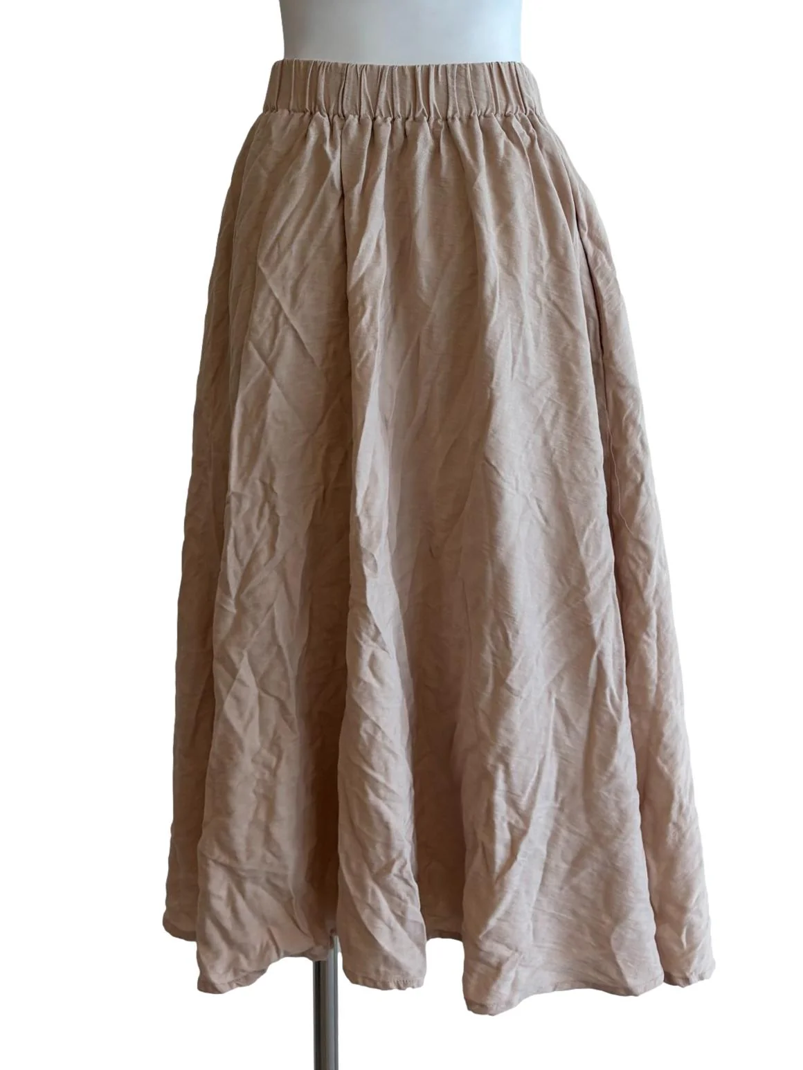 Beige Linen A-Line Midi Skirt - Image 2
