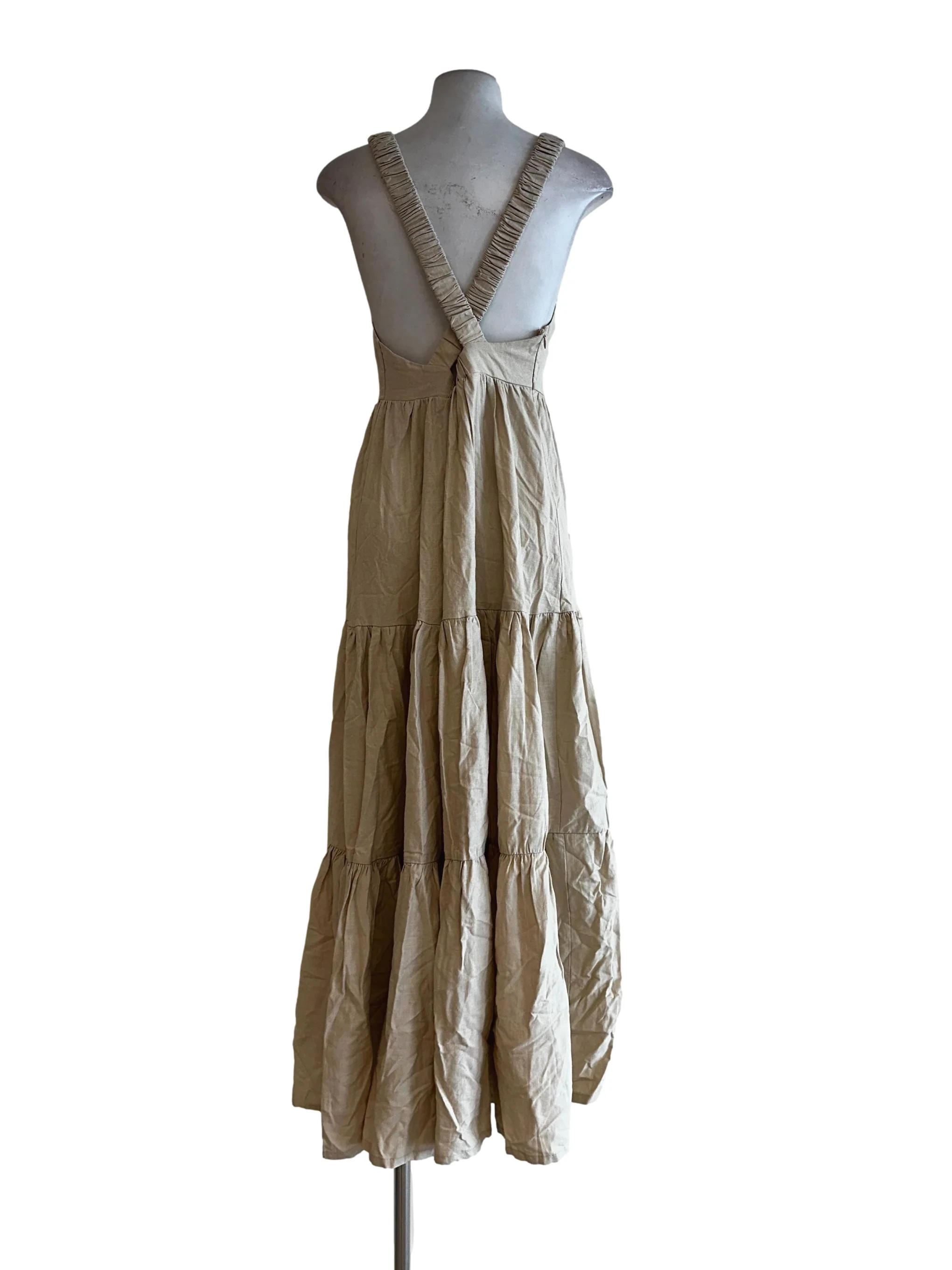 Beige Linen Halter Strap Maxi Dress - Image 2