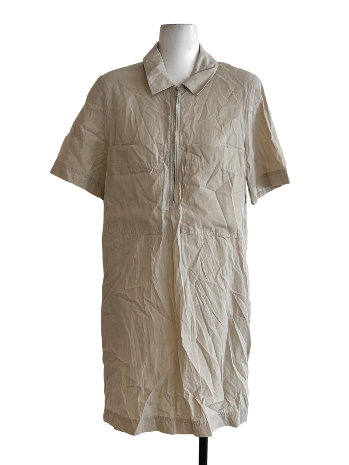 Beige Longline Dress With Zip