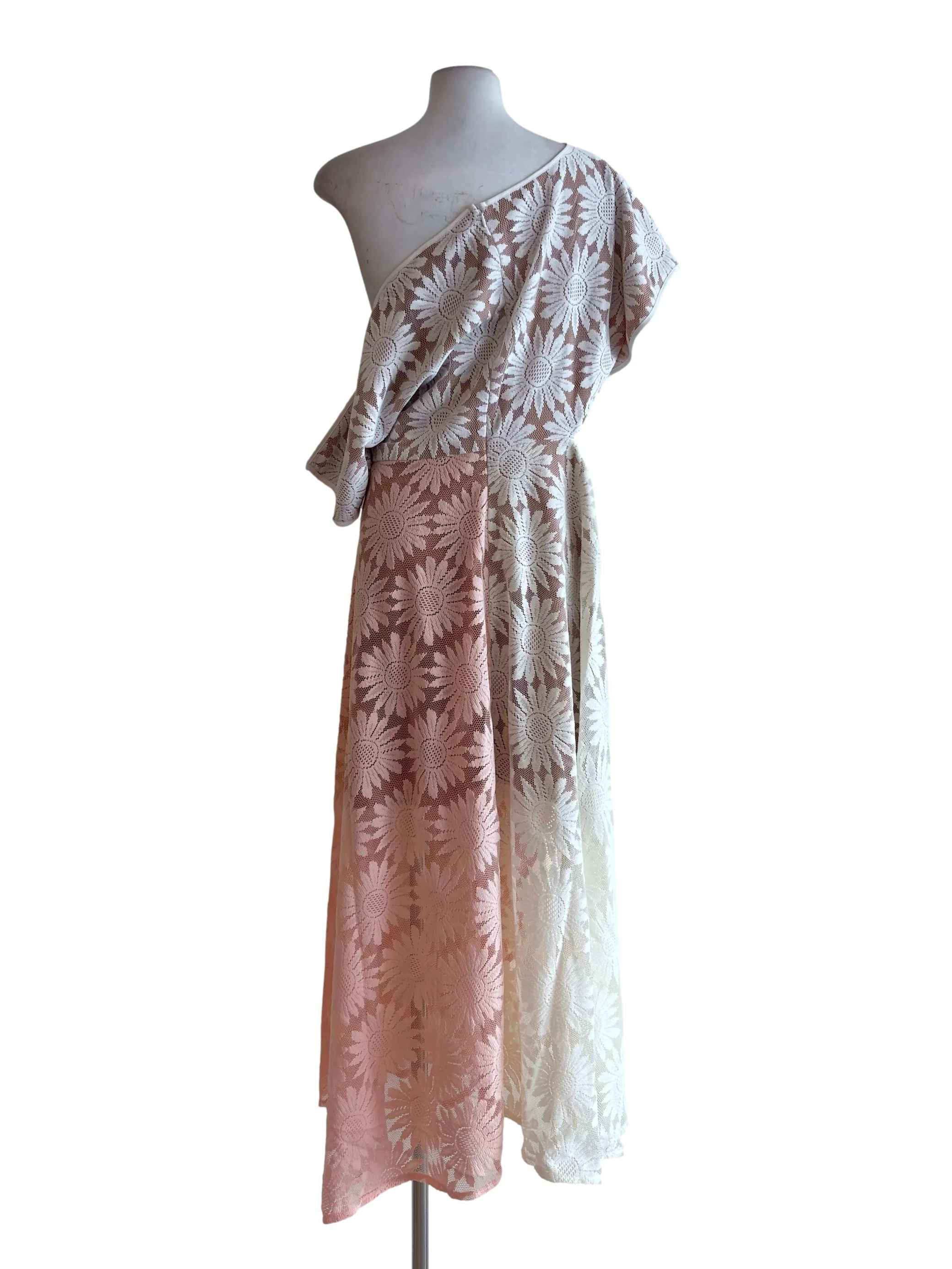Beige Multicolor Lace Asymmetric Dress - Image 2