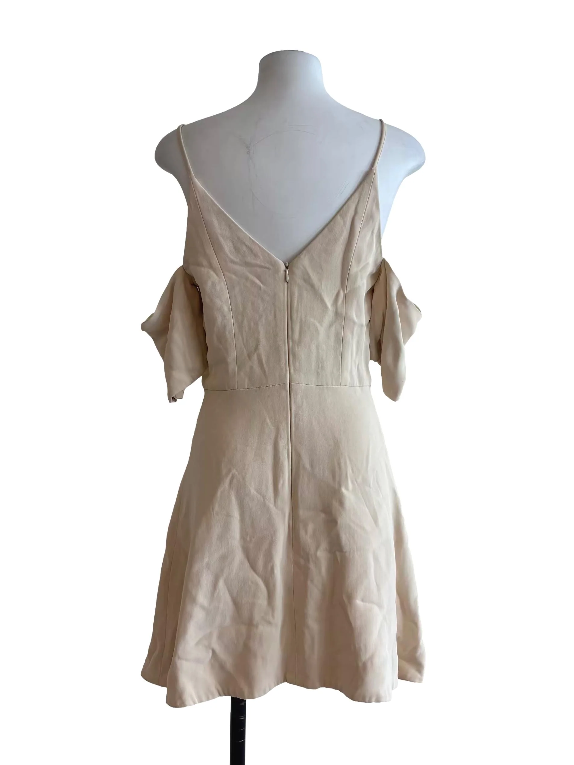 Beige Off Shoulder Mini A-Line Dress - Image 2