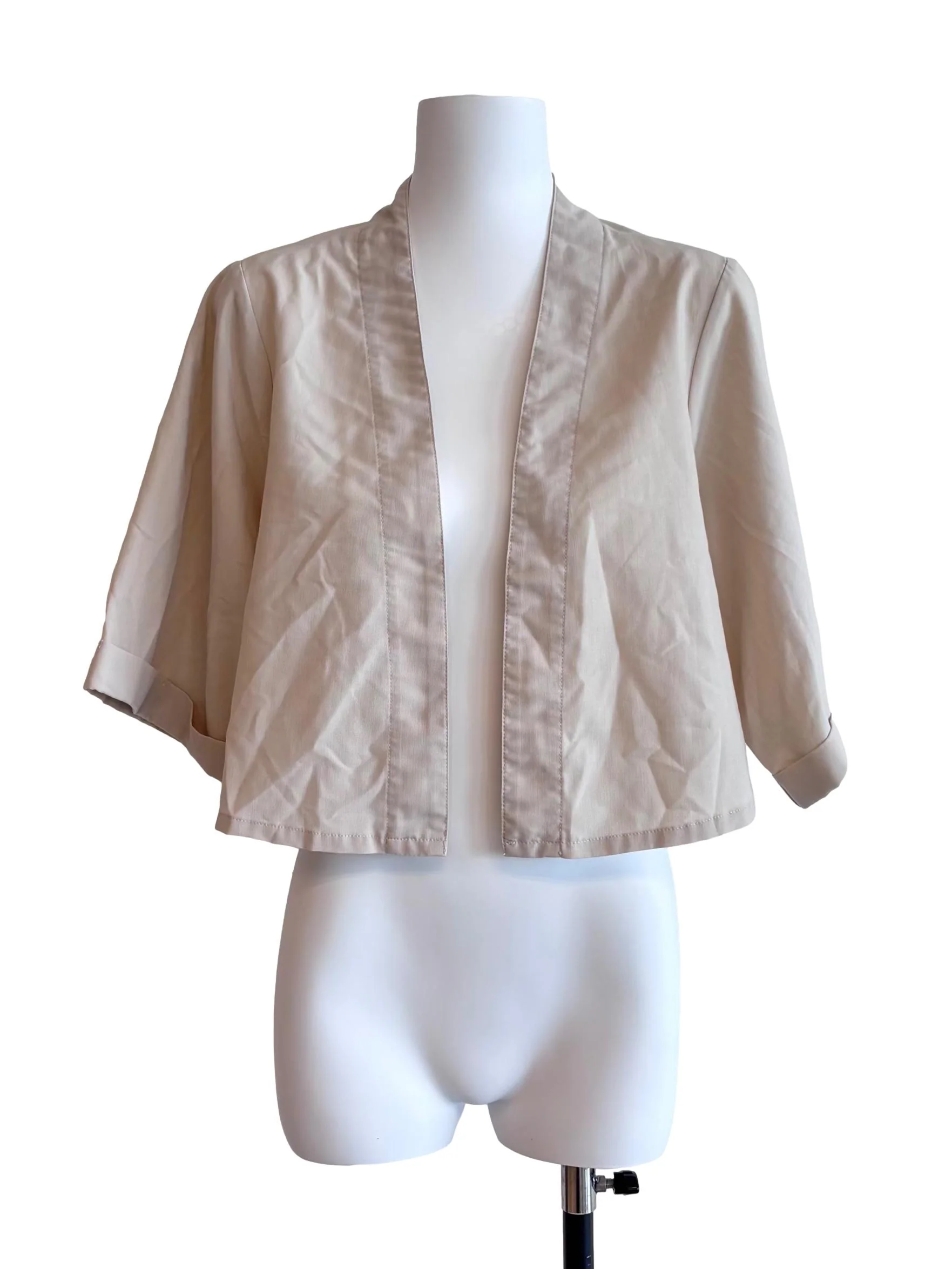 Beige Open Cropped Kimono Cardigan