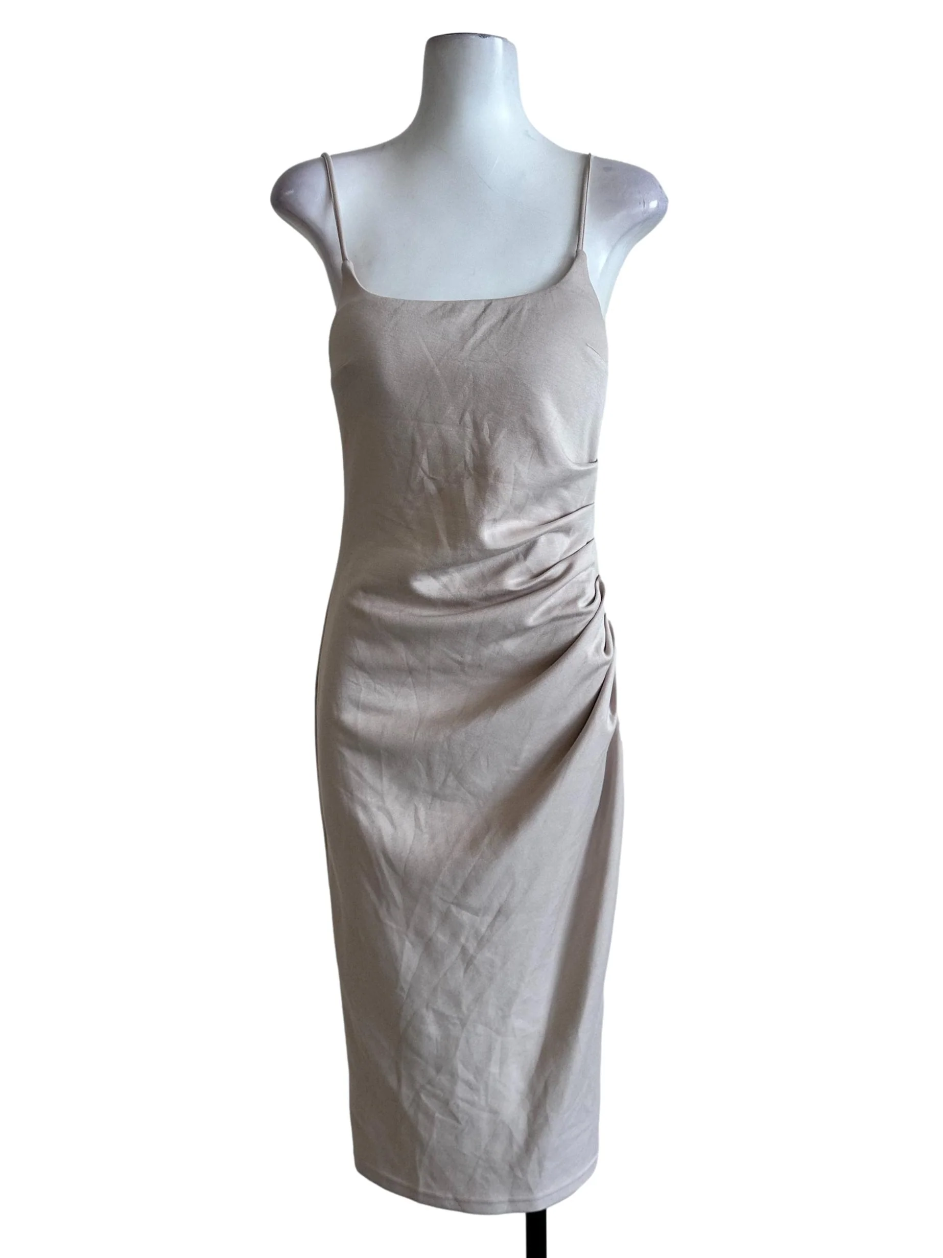 Beige Paddded Drapped Pattern Dress